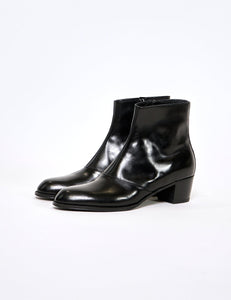 BLACK CROMO CALF LEATHER ZIP BOOTS