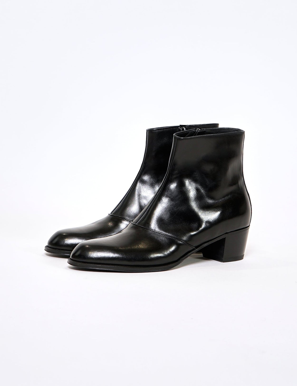 BLACK CROMO CALF LEATHER ZIP BOOTS