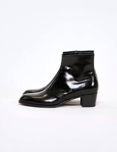 BLACK CROMO CALF LEATHER ZIP BOOTS