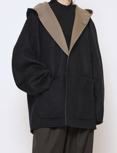 Load image into Gallery viewer, NAVY x GREY KHAKI REVERSIBLE HOODED HALF COAT
