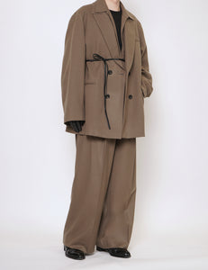 DARK BEIGE EXTRA WIDE WOOL TROUSERS