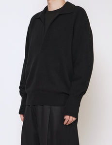 BLACK EXTRA FINE WOOL KNIT SKIPPER LS