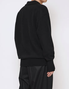 BLACK EXTRA FINE WOOL KNIT SKIPPER LS