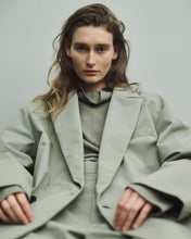 Load image into Gallery viewer, TAUPE GREY TECNO COTTON OVERSIZED PEAK LAPEL LONG JACKET
