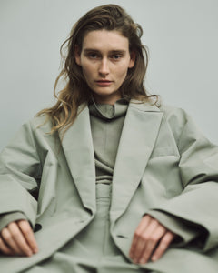 TAUPE GREY TECNO COTTON OVERSIZED PEAK LAPEL LONG JACKET