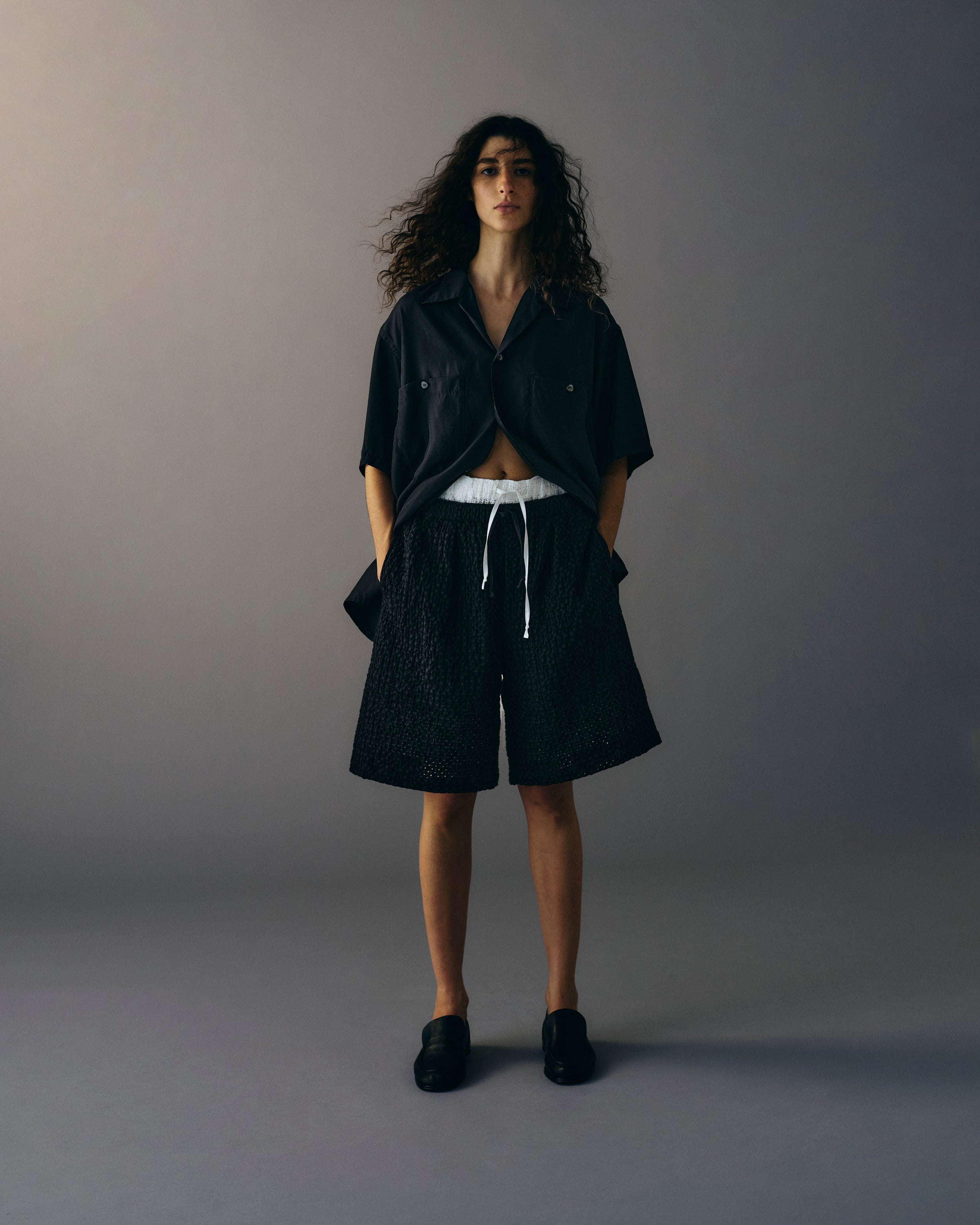 BLACK EMBROIDERY EASY SHORTS