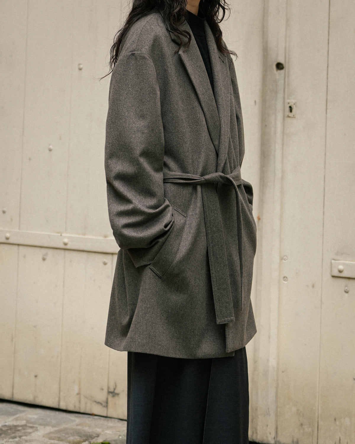 TAUPE WOOL DOESKIN HALF COAT