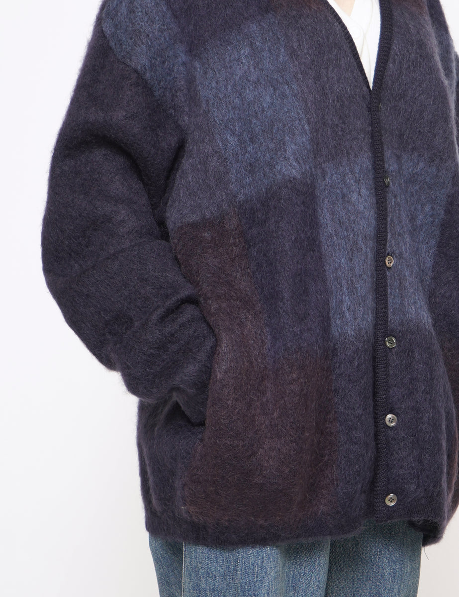 YOKE DARK NAVY SQUARE PANEL MOHAIR CARDIGAN – GRAPH LAYER