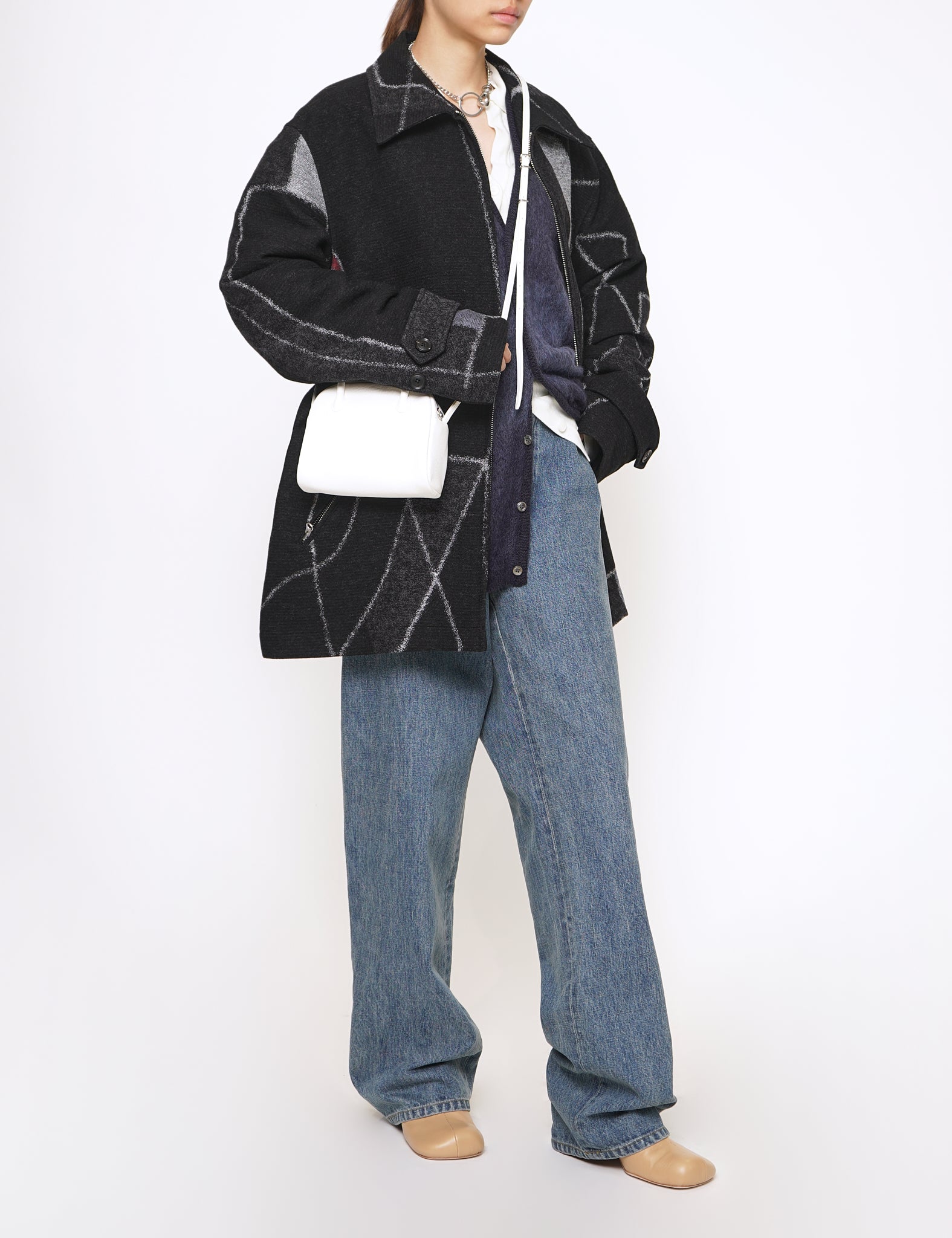 BLACK JACQUARD ZIP BLOUSON