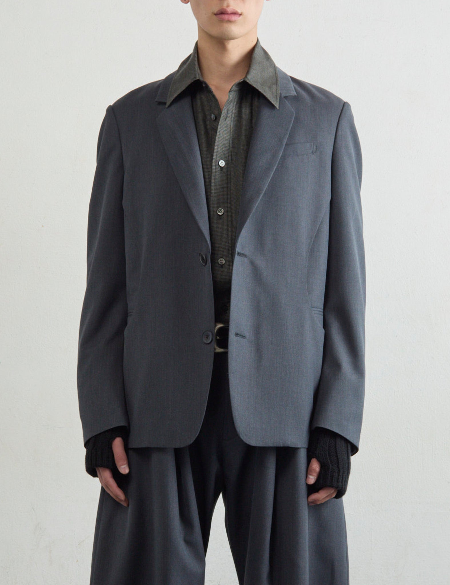 CHARCOAL PANELLED SINGLE-BREASTED BLAZER