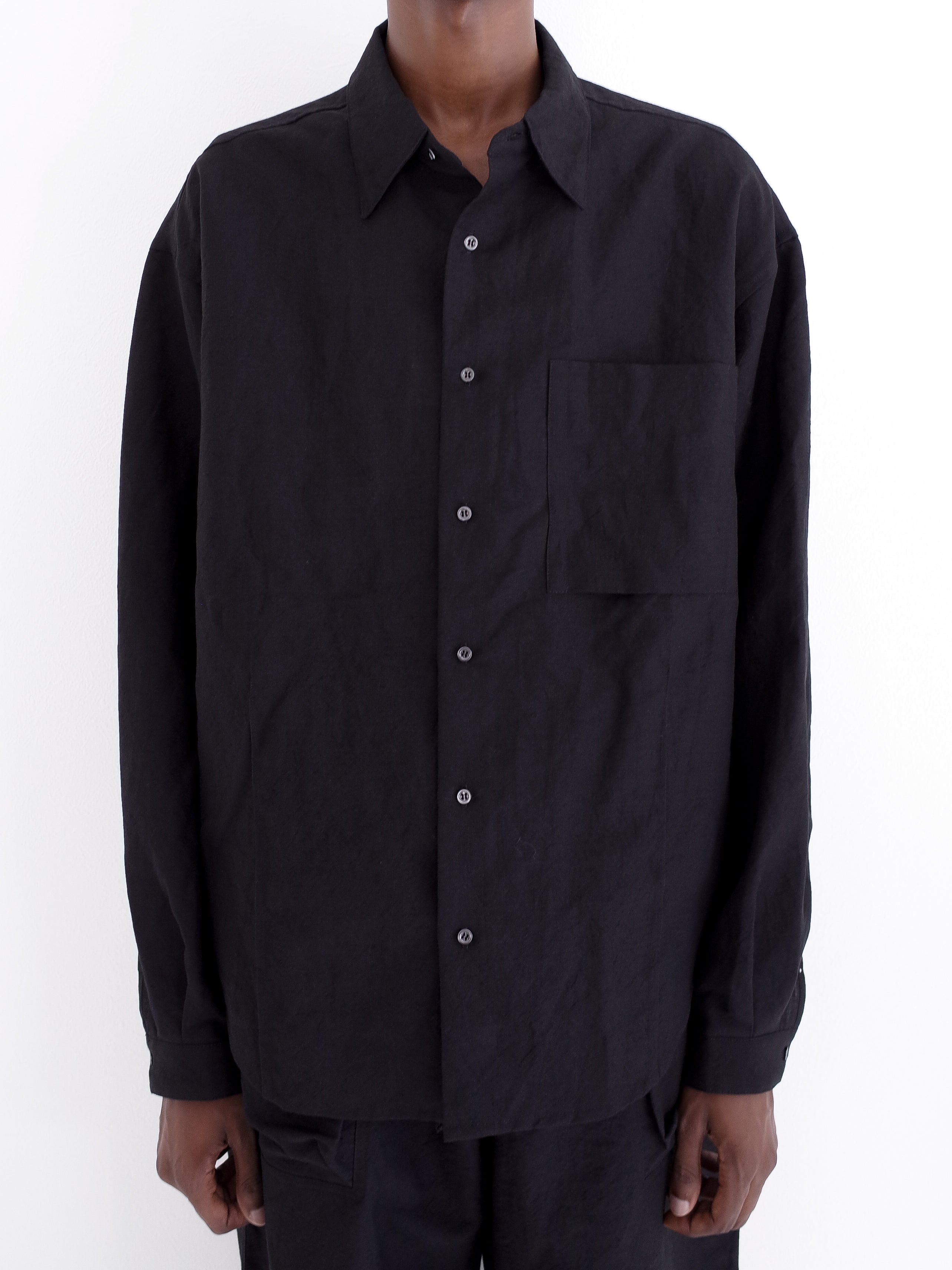 BLACK WOOL LINEN RE-WORKED SHIRTS