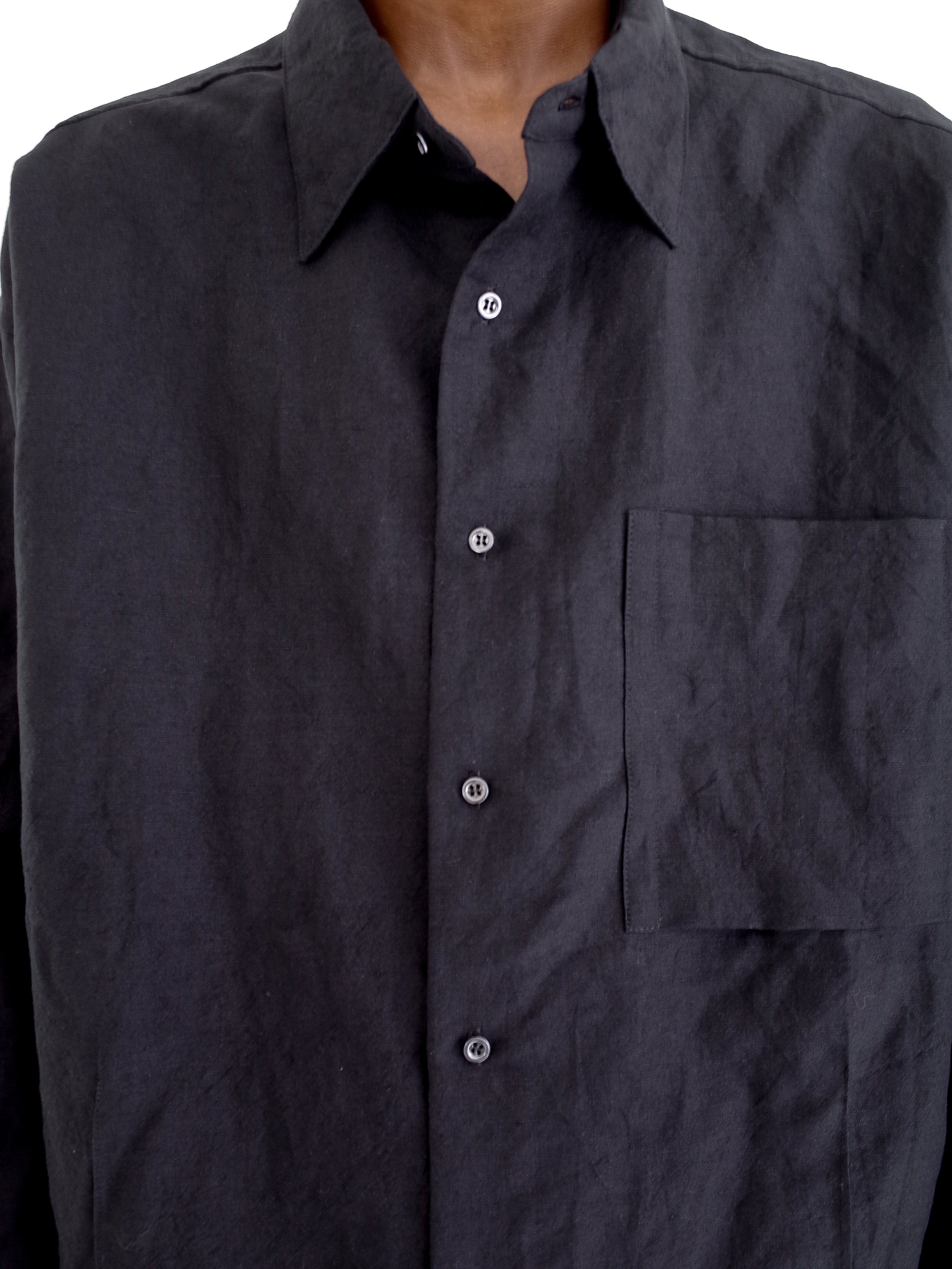 BLACK WOOL LINEN RE-WORKED SHIRTS