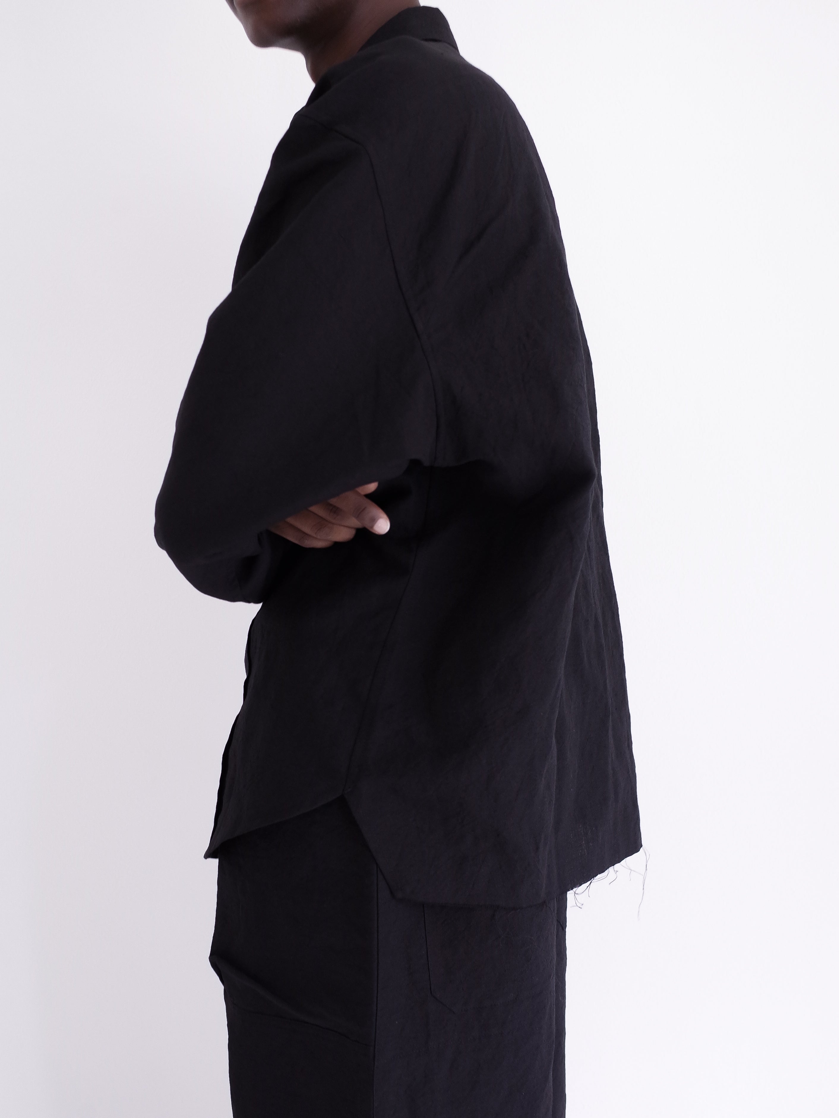BLACK WOOL LINEN RE-WORKED SHIRTS