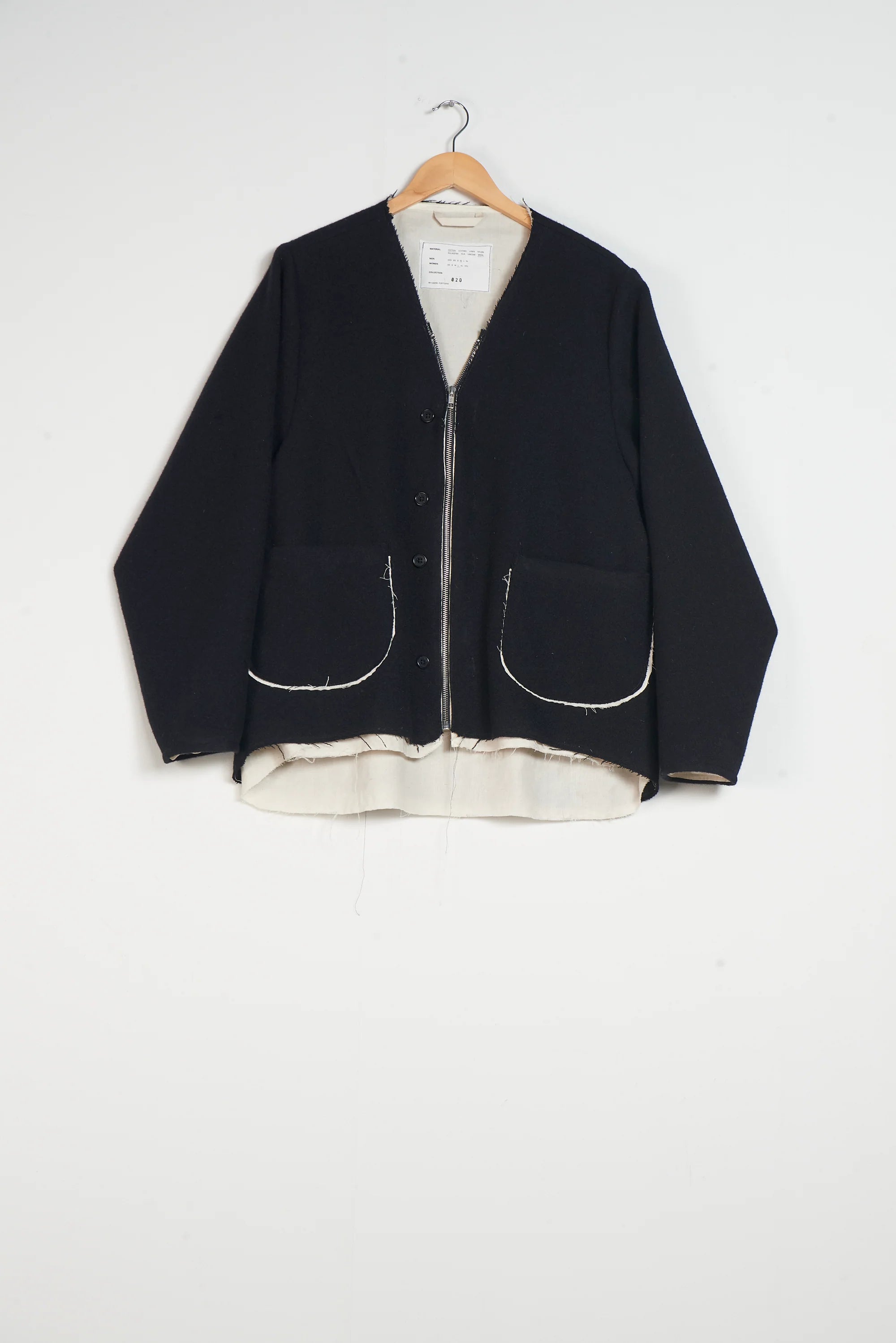 BLACK MELTON WOOL CARDI-V