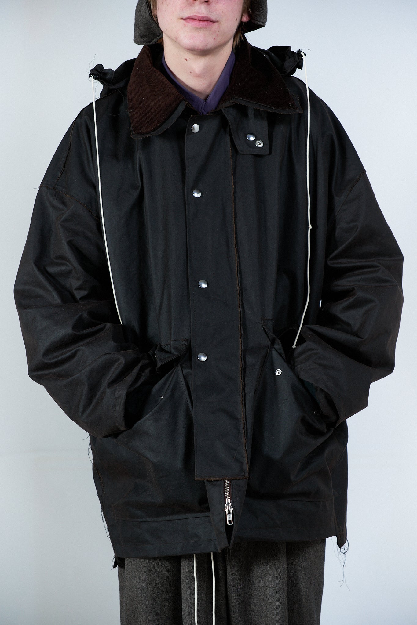 BROWN WAXED COTTON OUTDOOR HUNTING JACKET
