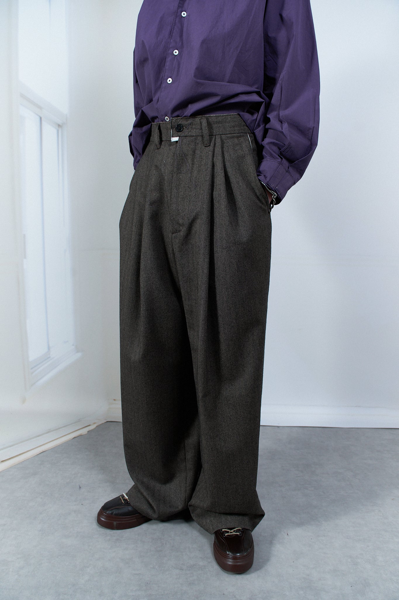 BROWN HERRINGBONE SUIT PANTS
