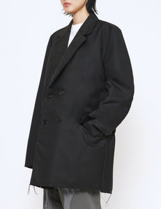 BLACK DOUBLE BREASTED WOOL WOVEN SUIT JACKET