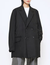 Load image into Gallery viewer, BLACK DOUBLE BREASTED WOOL WOVEN SUIT JACKET
