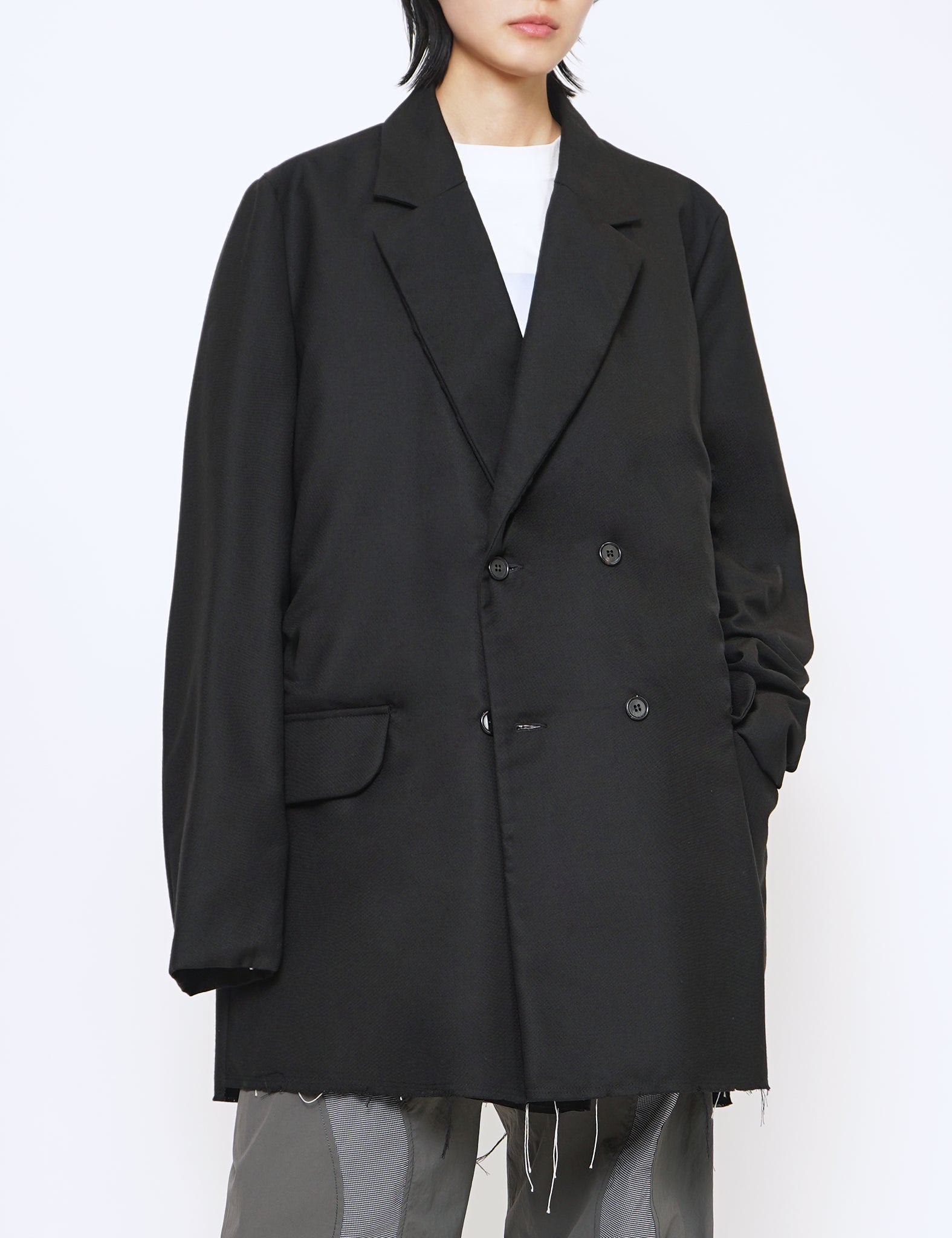 CAMIEL FORTGENS BLACK DOUBLE BREASTED WOOL WOVEN SUIT JACKET 