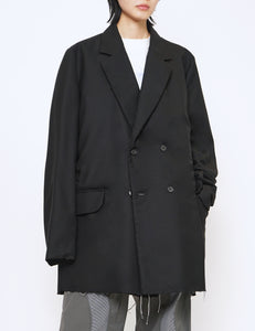 BLACK DOUBLE BREASTED WOOL WOVEN SUIT JACKET