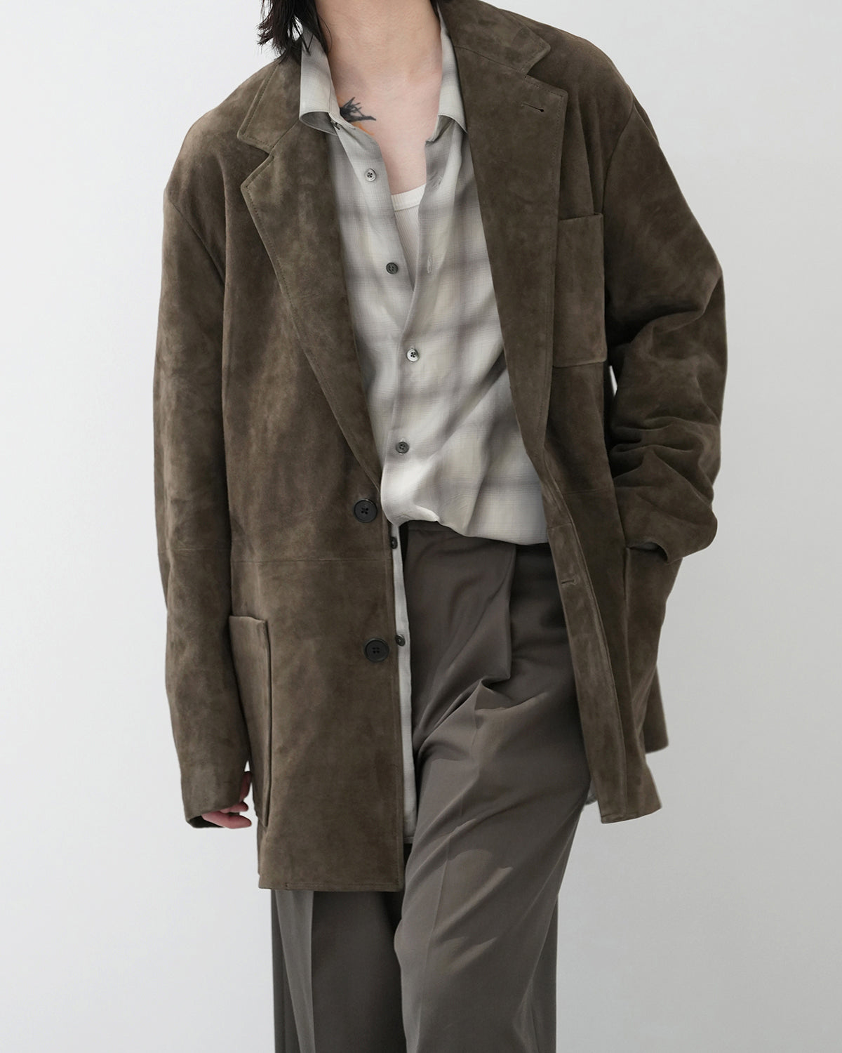 OLIVE GOAT SUEDE BLAZER