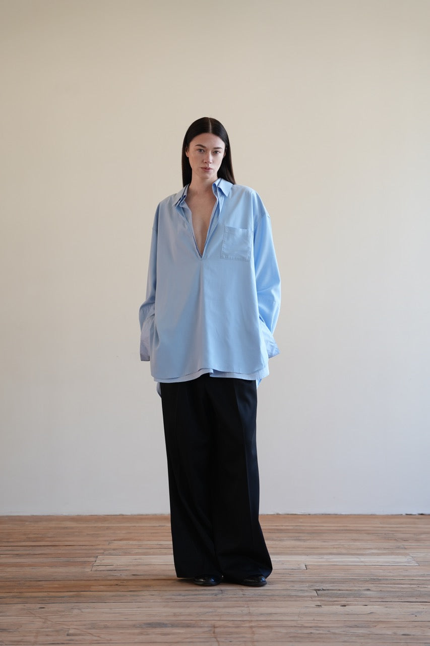 GRAPH LAYER EXCLUSIVE BLUE OVERSIZED LAYERED SKIPPER SHIRT