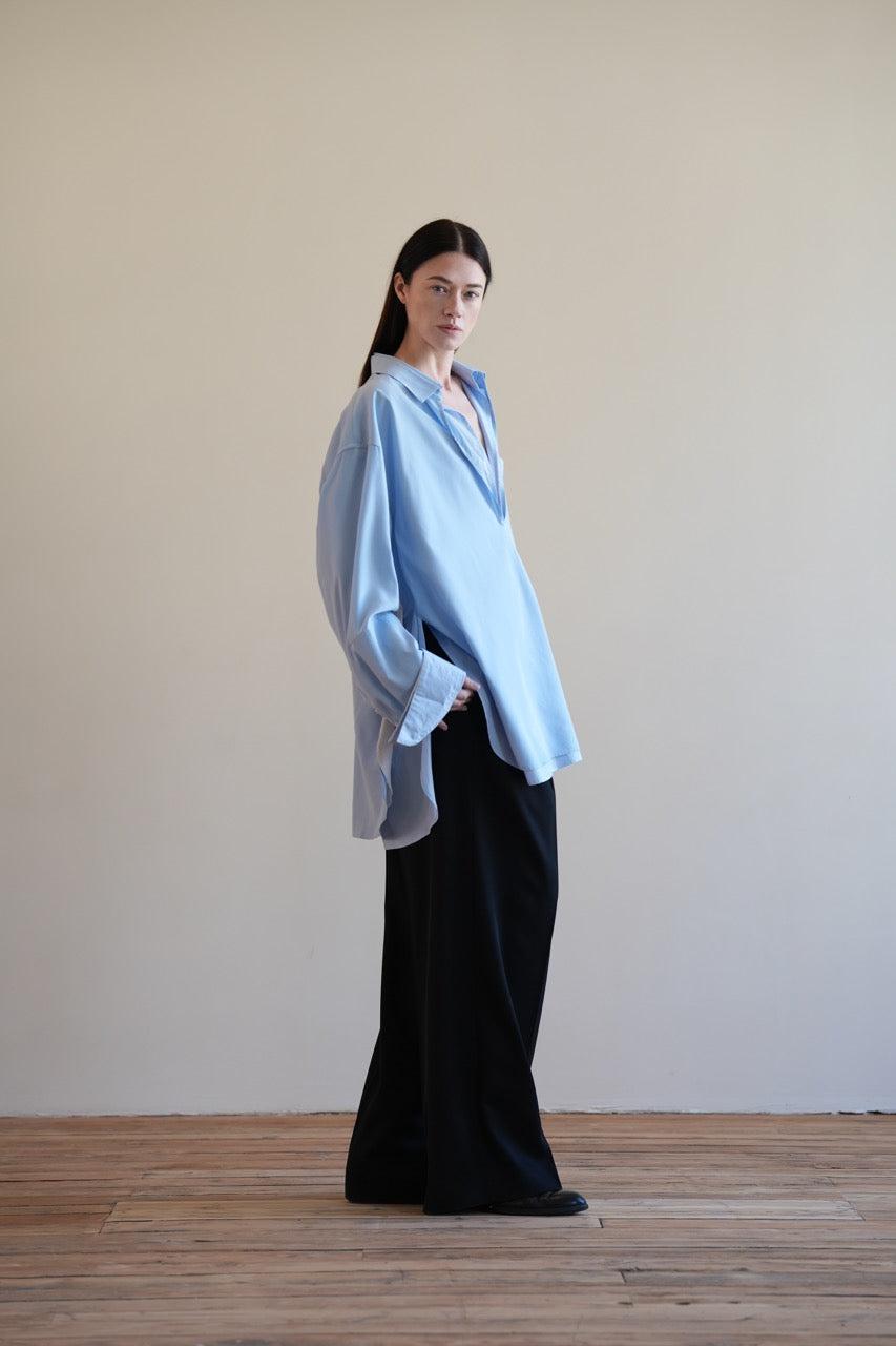GRAPH LAYER EXCLUSIVE BLUE OVERSIZED LAYERED SKIPPER SHIRT