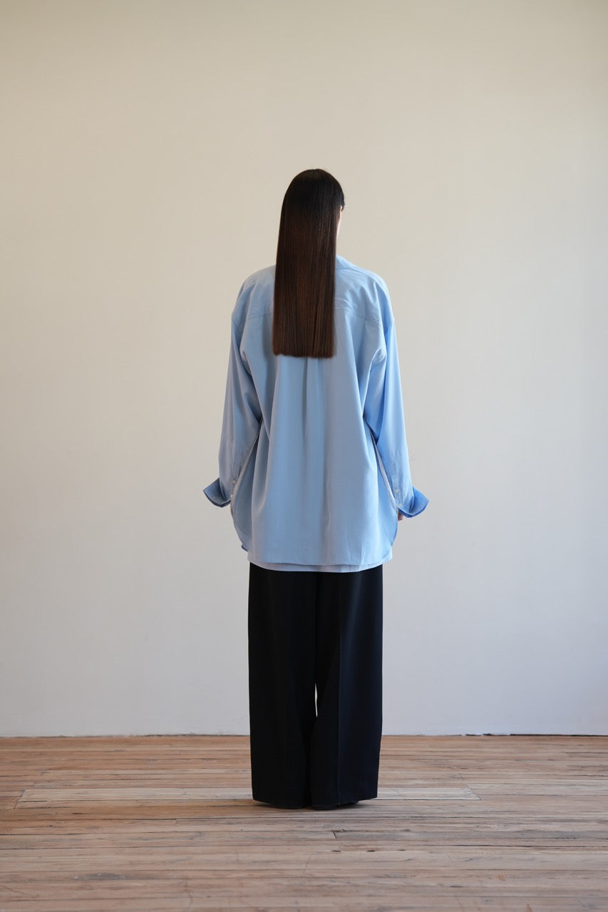 GRAPH LAYER EXCLUSIVE BLUE OVERSIZED LAYERED SKIPPER SHIRT
