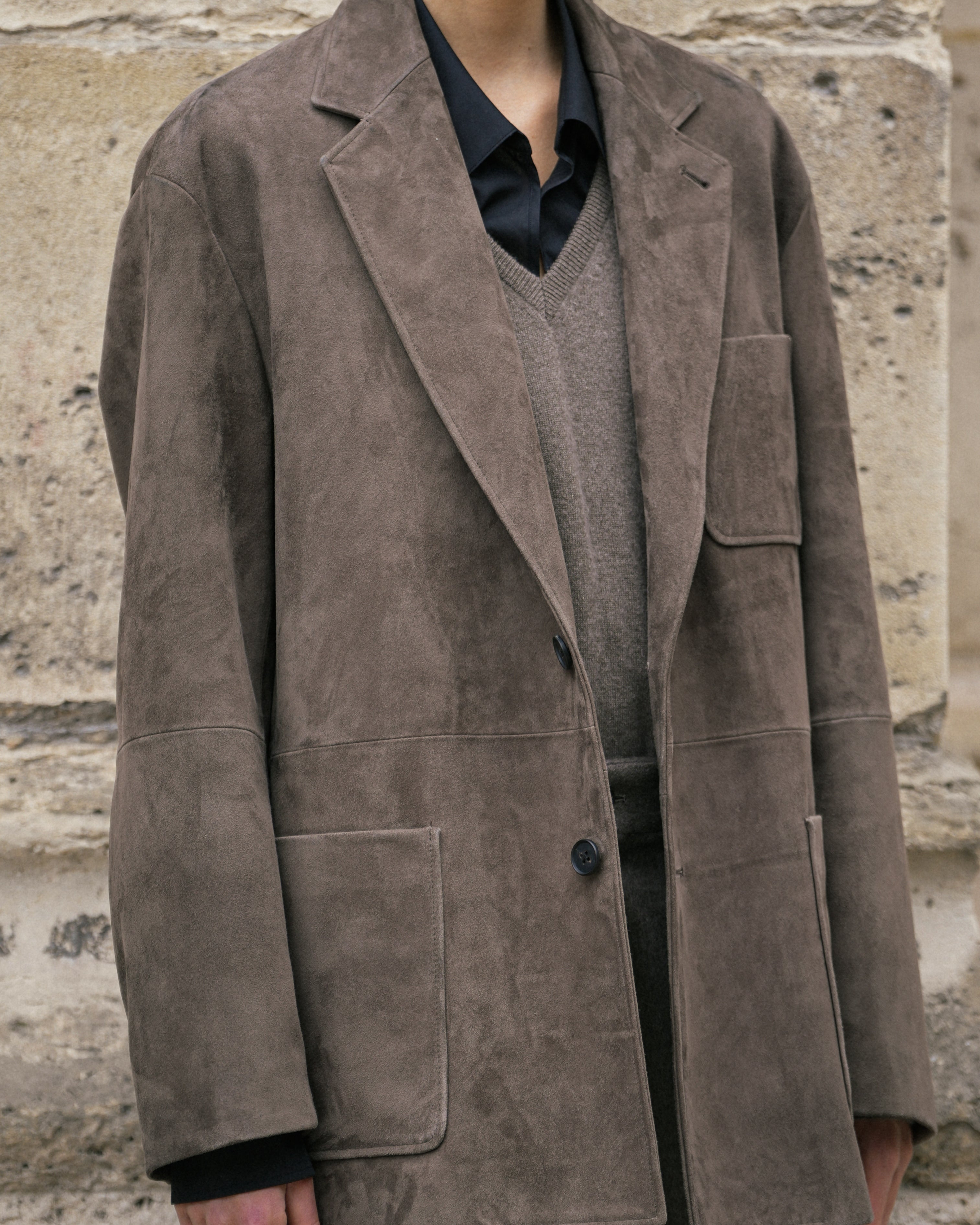 OLIVE GOAT SUEDE BLAZER