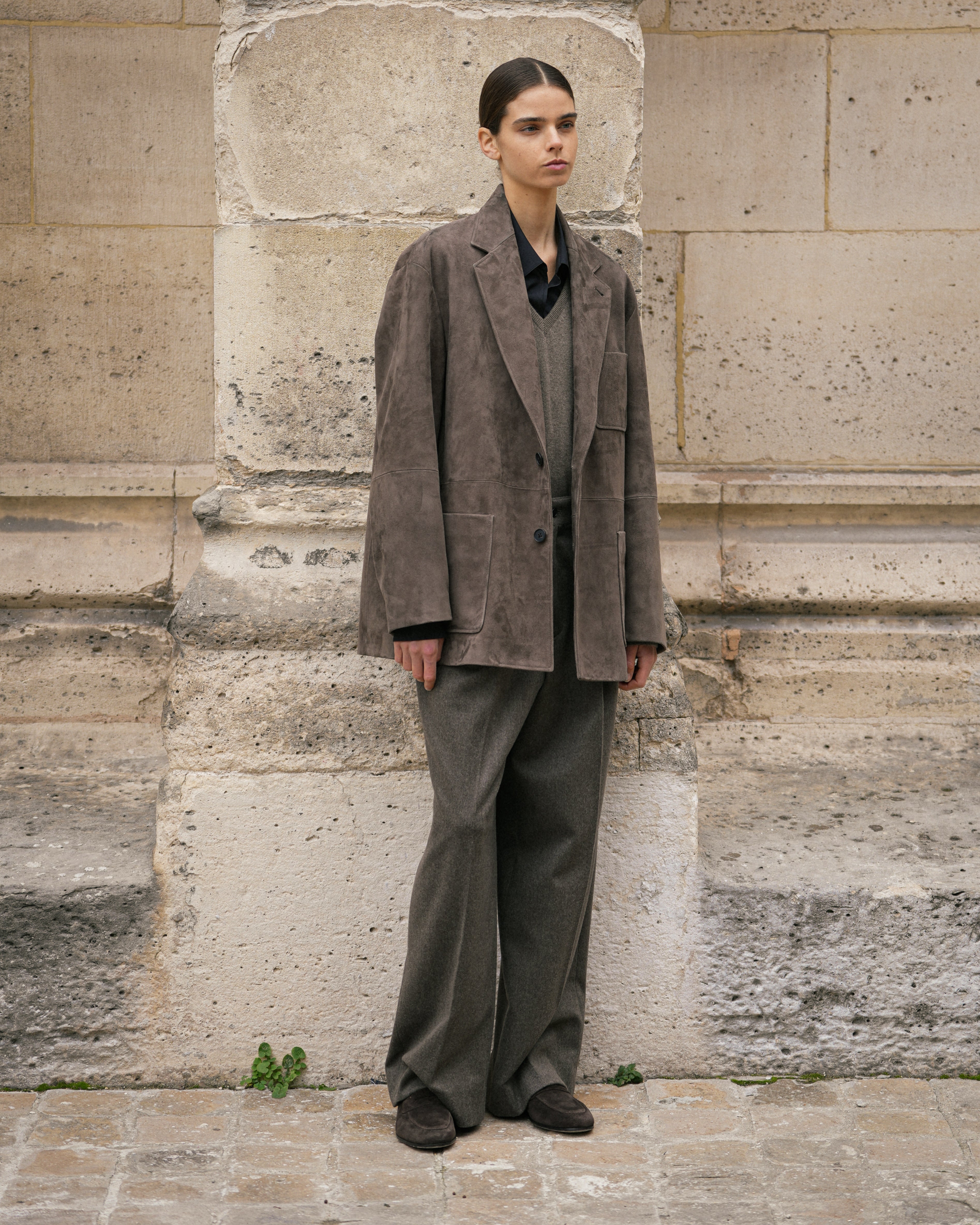 OLIVE GOAT SUEDE BLAZER