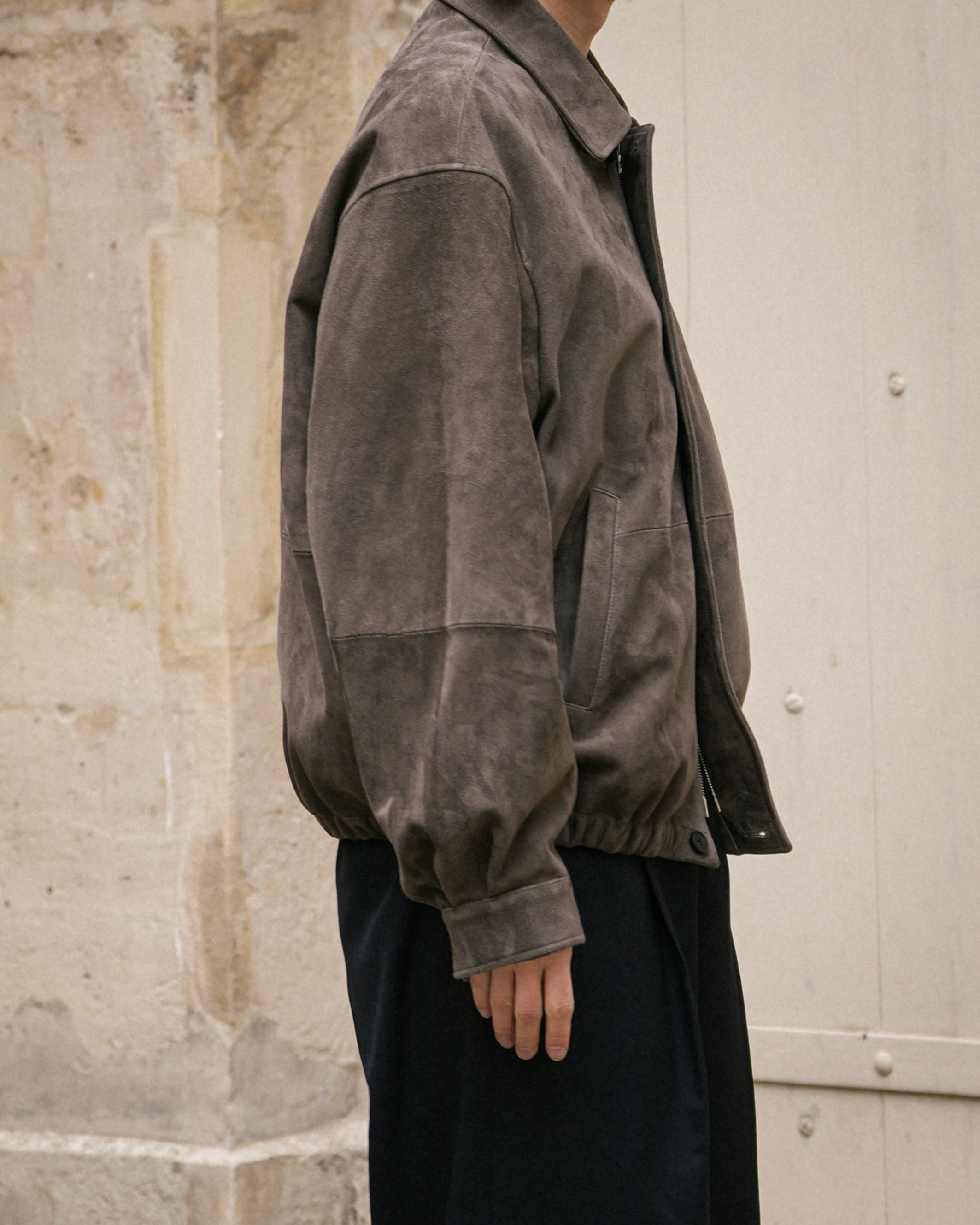 OLIVE GOAT SUEDE ZIP JACKET