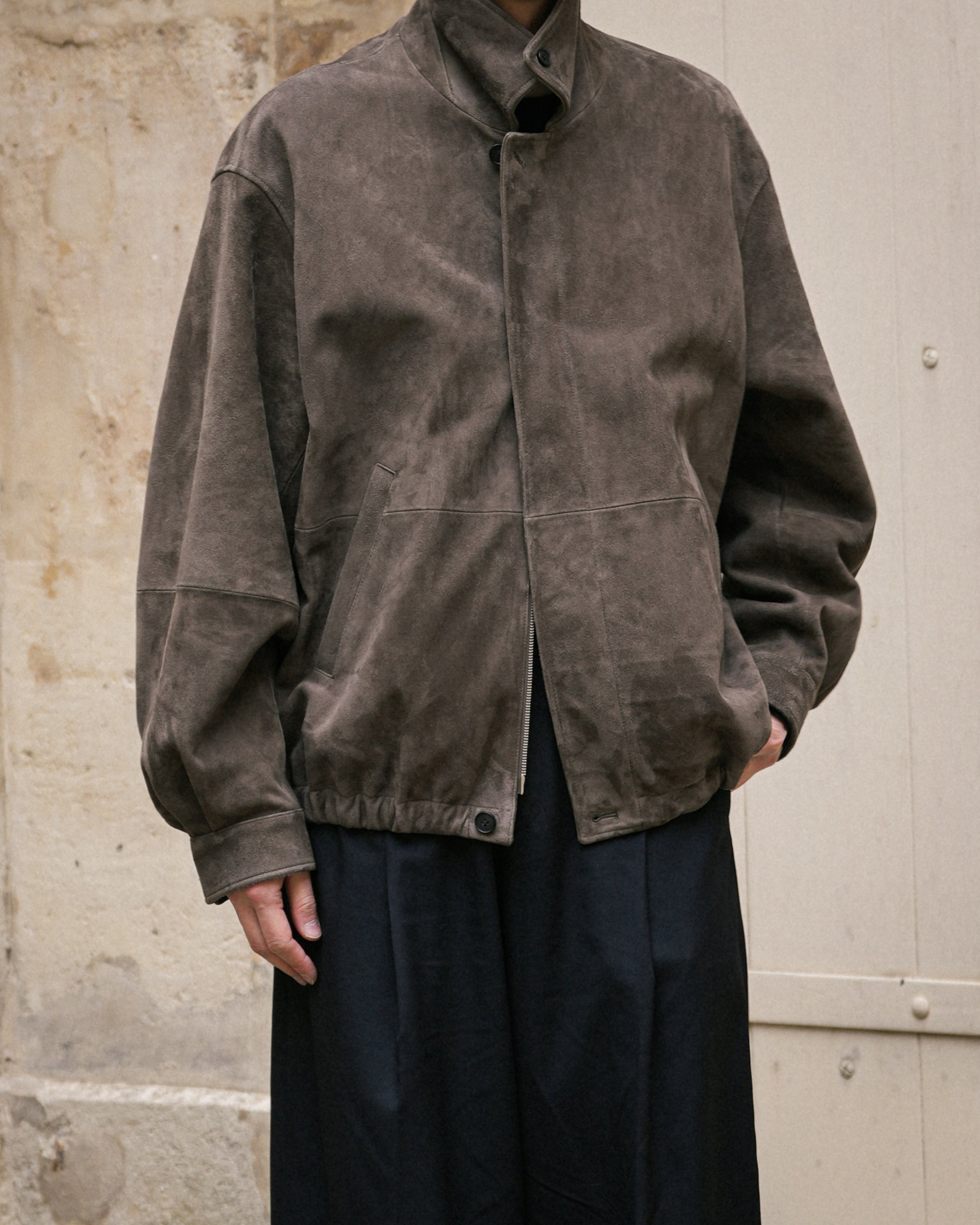 OLIVE GOAT SUEDE ZIP JACKET