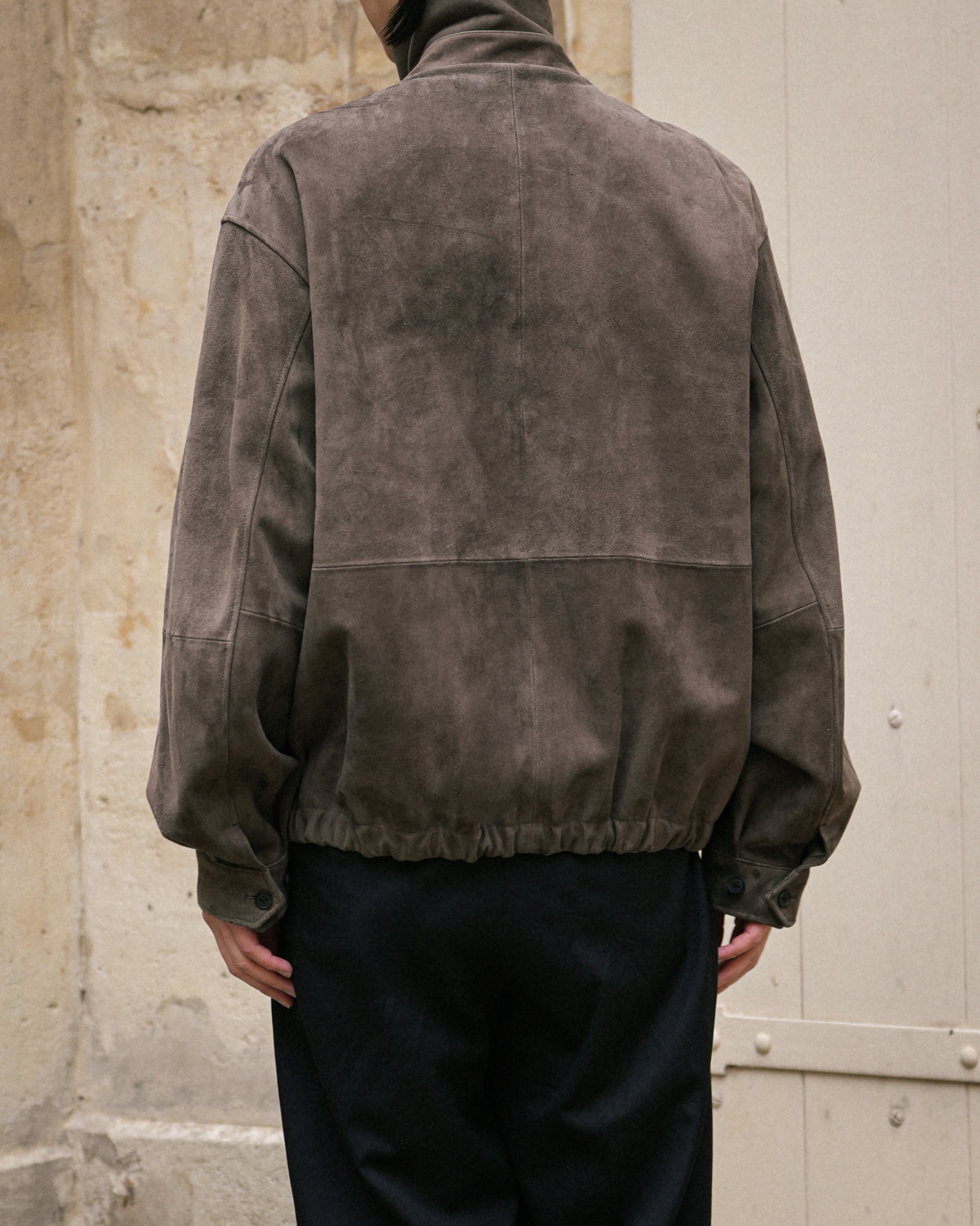 OLIVE GOAT SUEDE ZIP JACKET