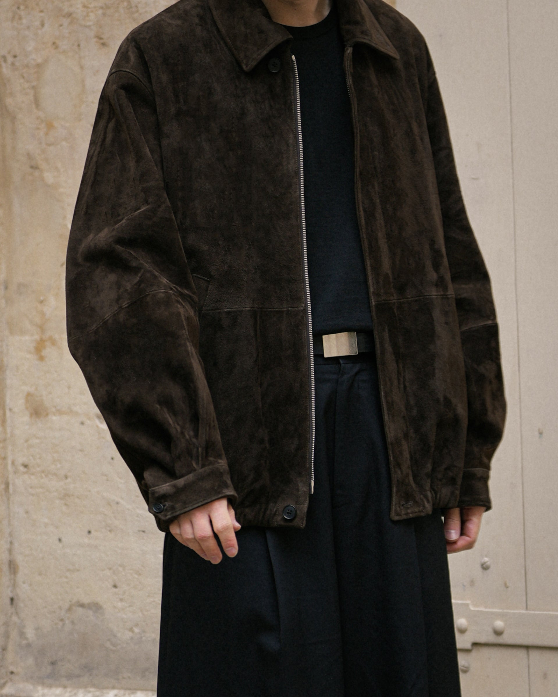 BROWN GOAT SUEDE ZIP JACKET