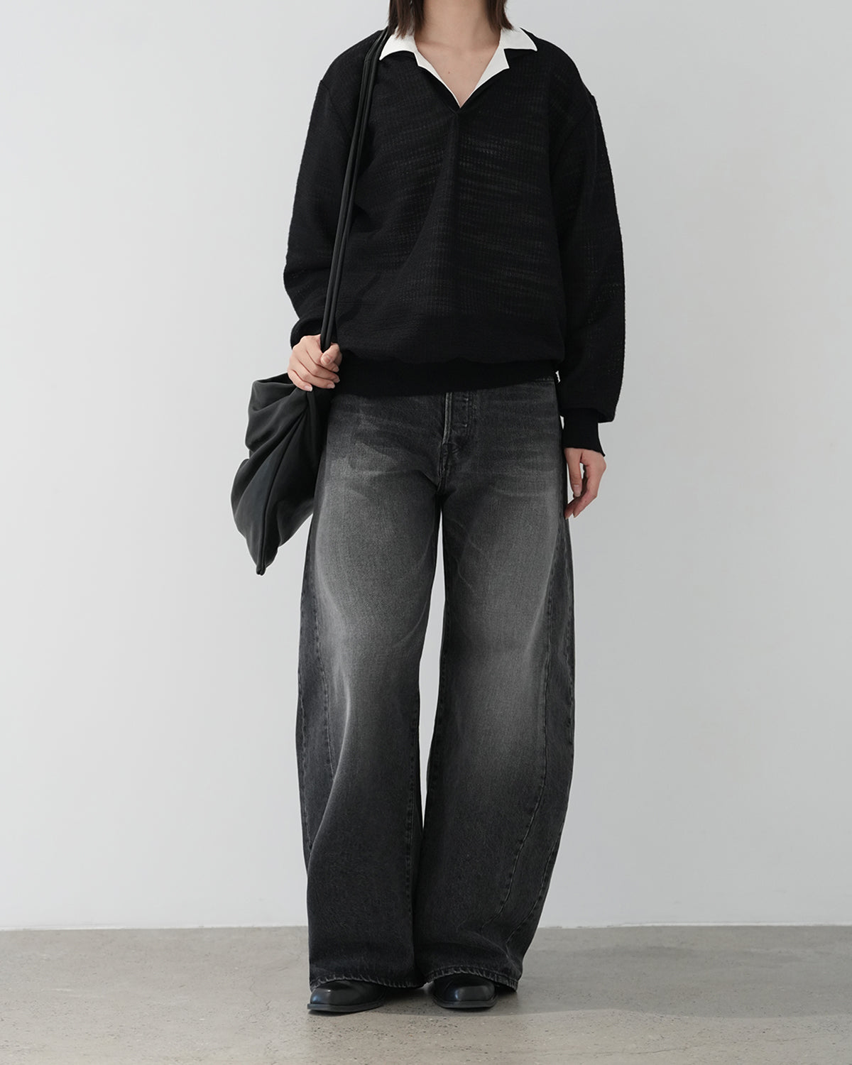 BLACK DEFORMATION WIDE DENIM PANTS