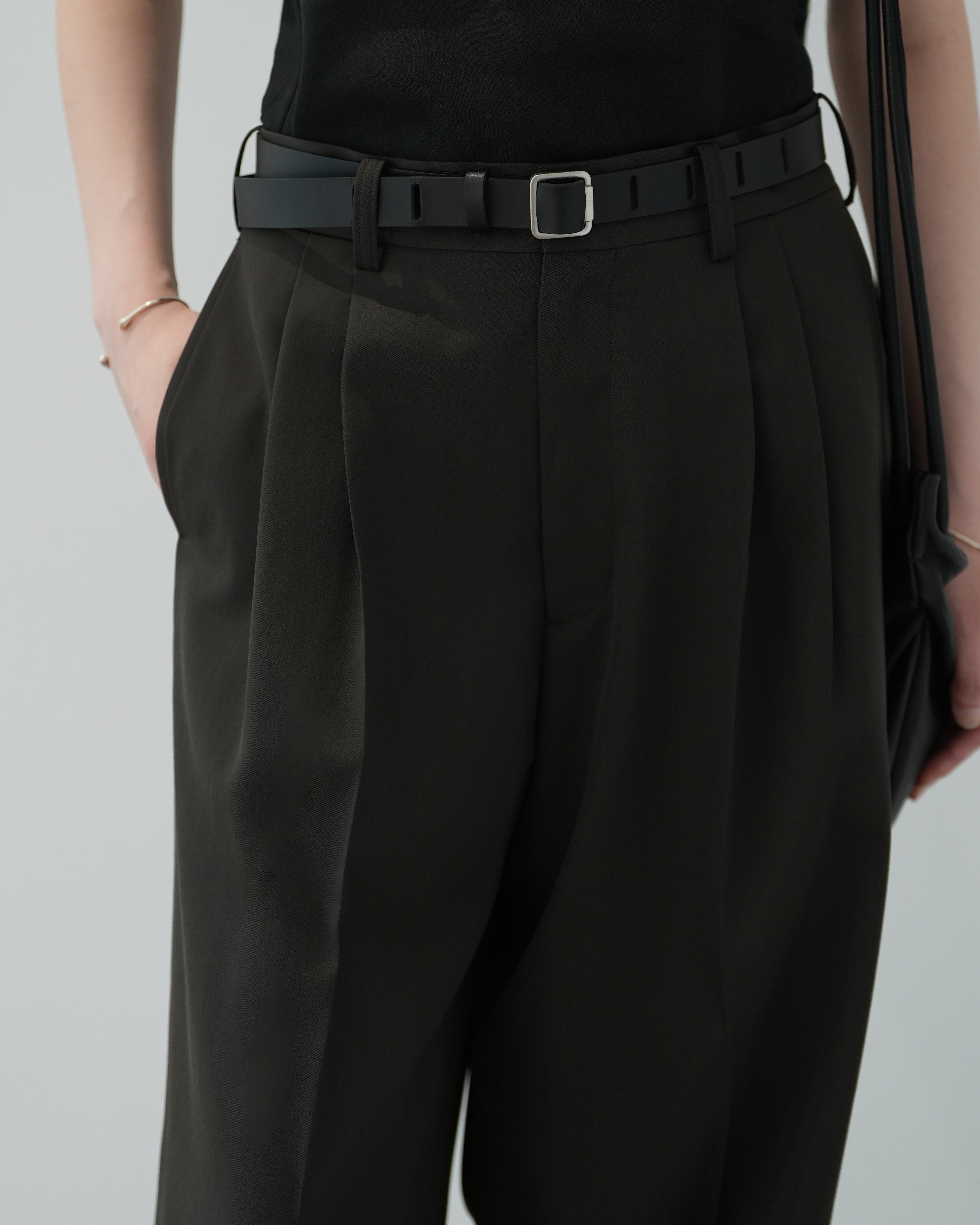 GREY KHAKI LONG WIDE TROUSERS