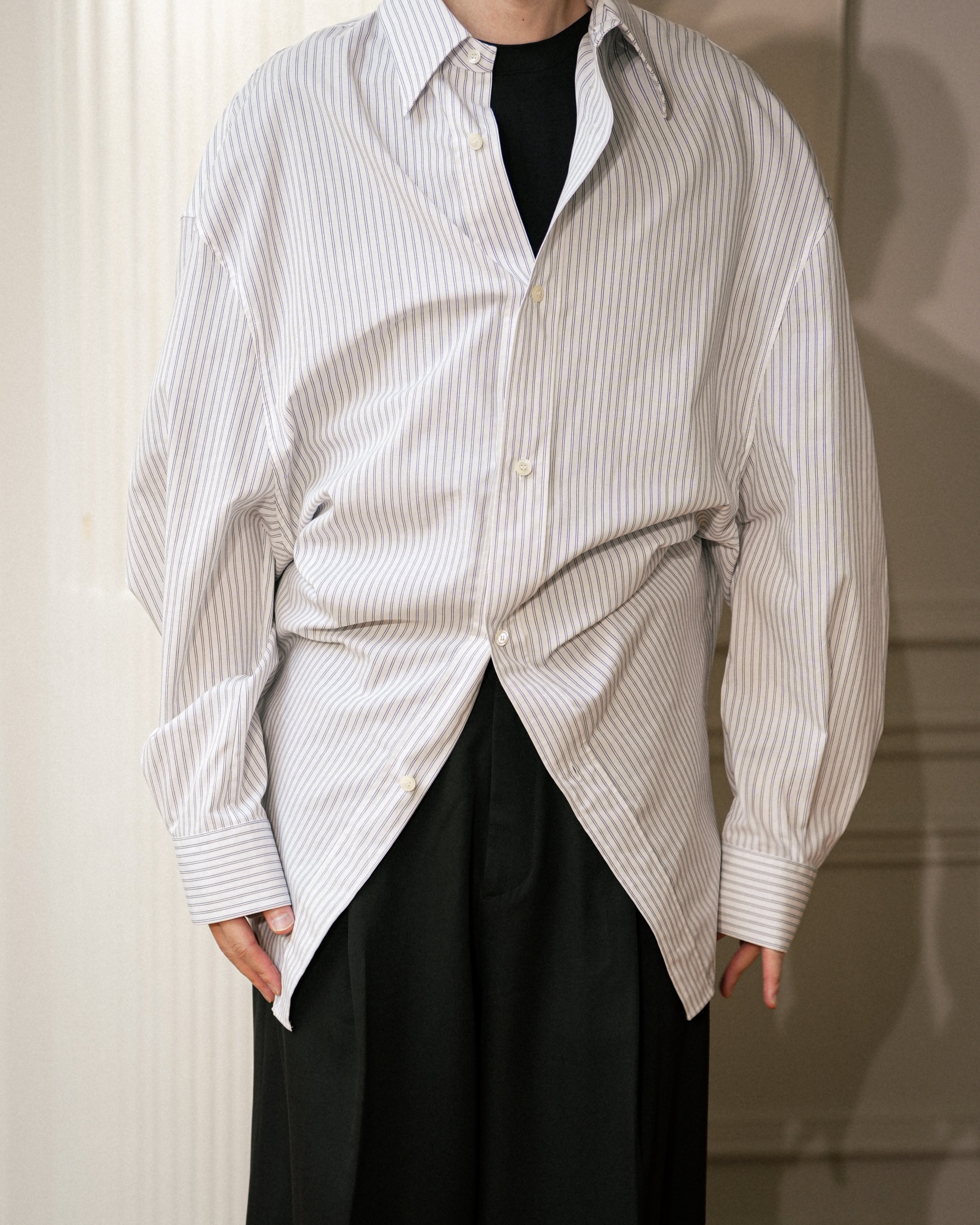 WHITE GREY PIN STRIPED COTTON SHIRT