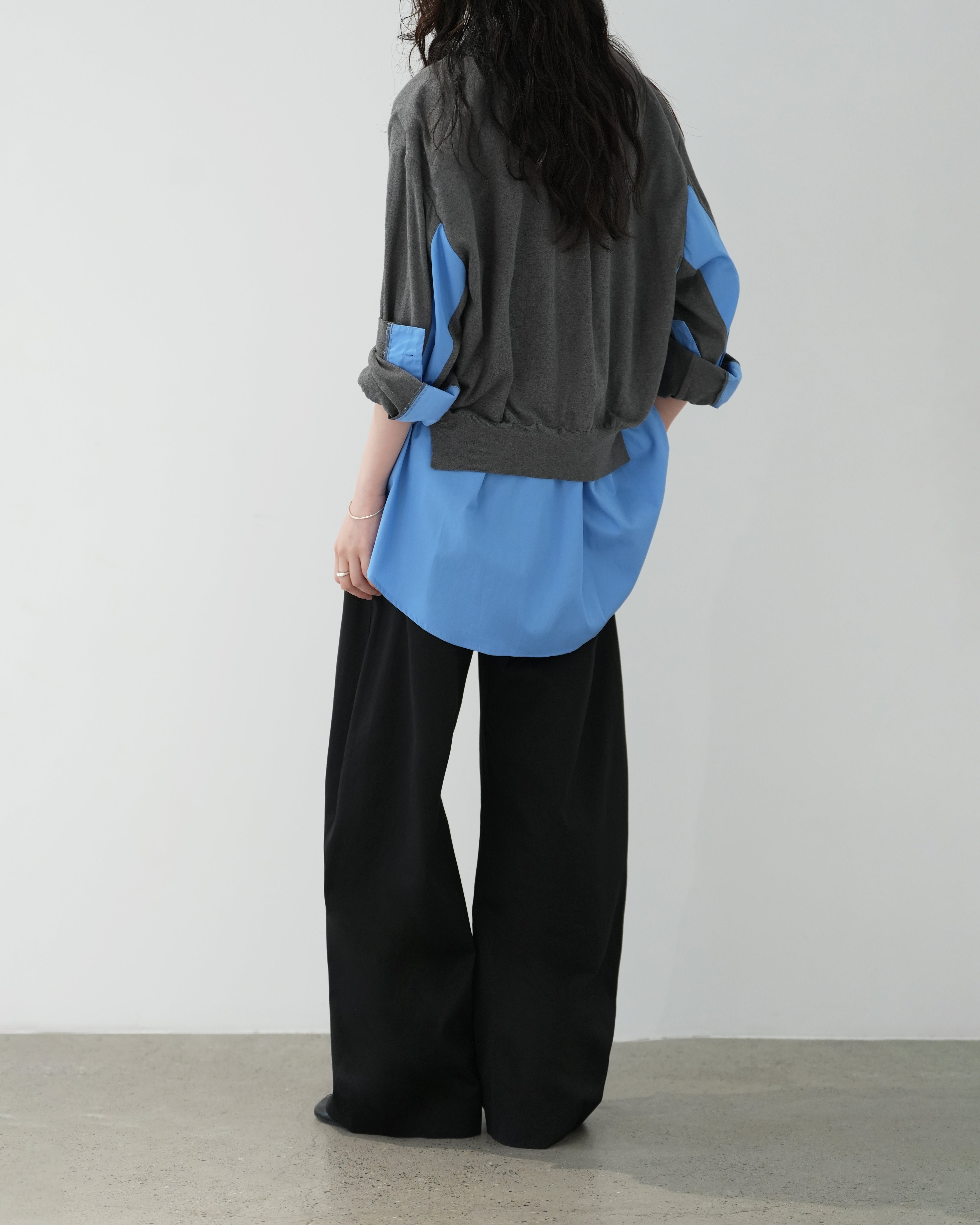 BLACK DOUBLE WEAVE COTTON ROUND PANTS