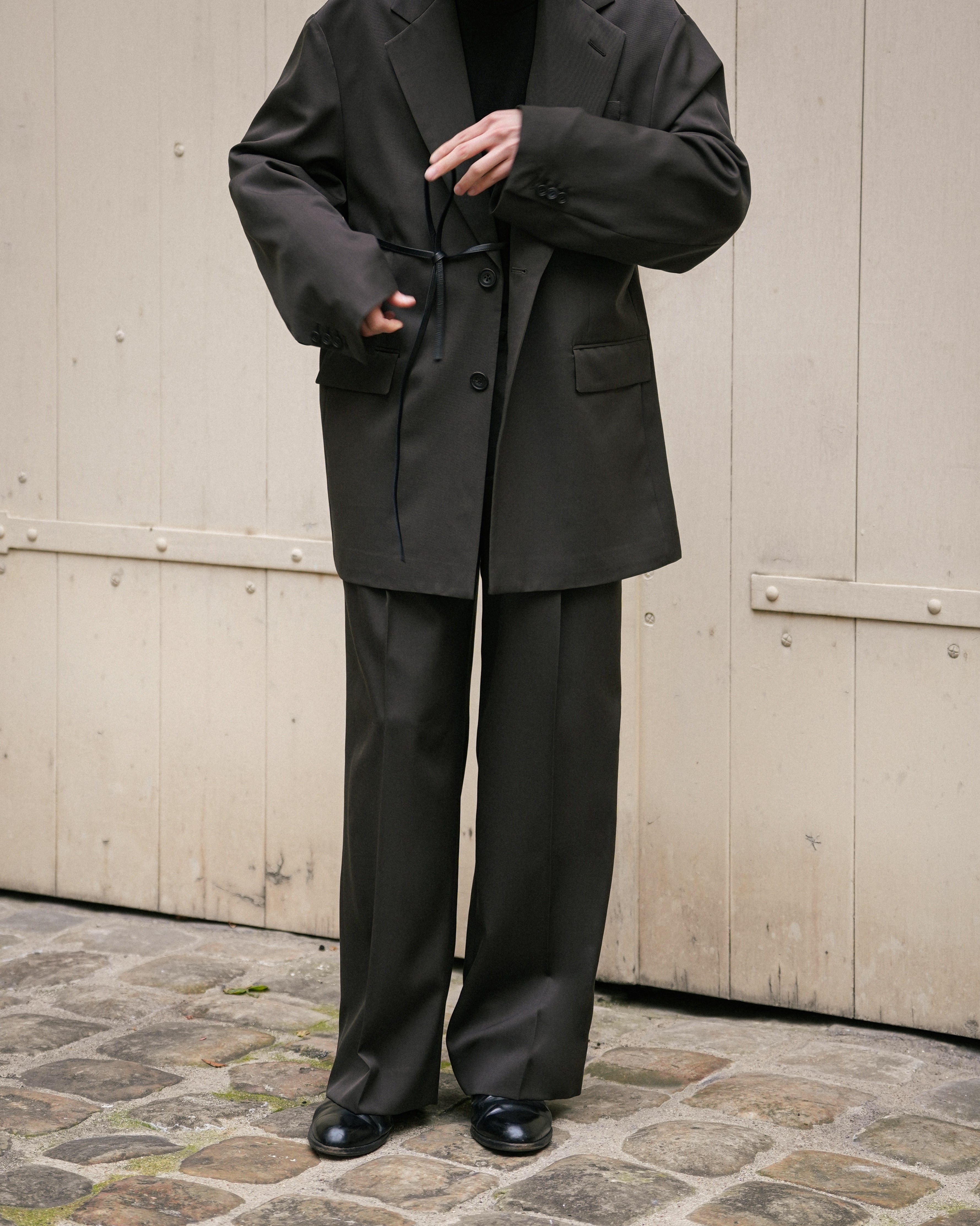 GREY KHAKI OVERSIZED SINGLE BREASTED LONG JACKET