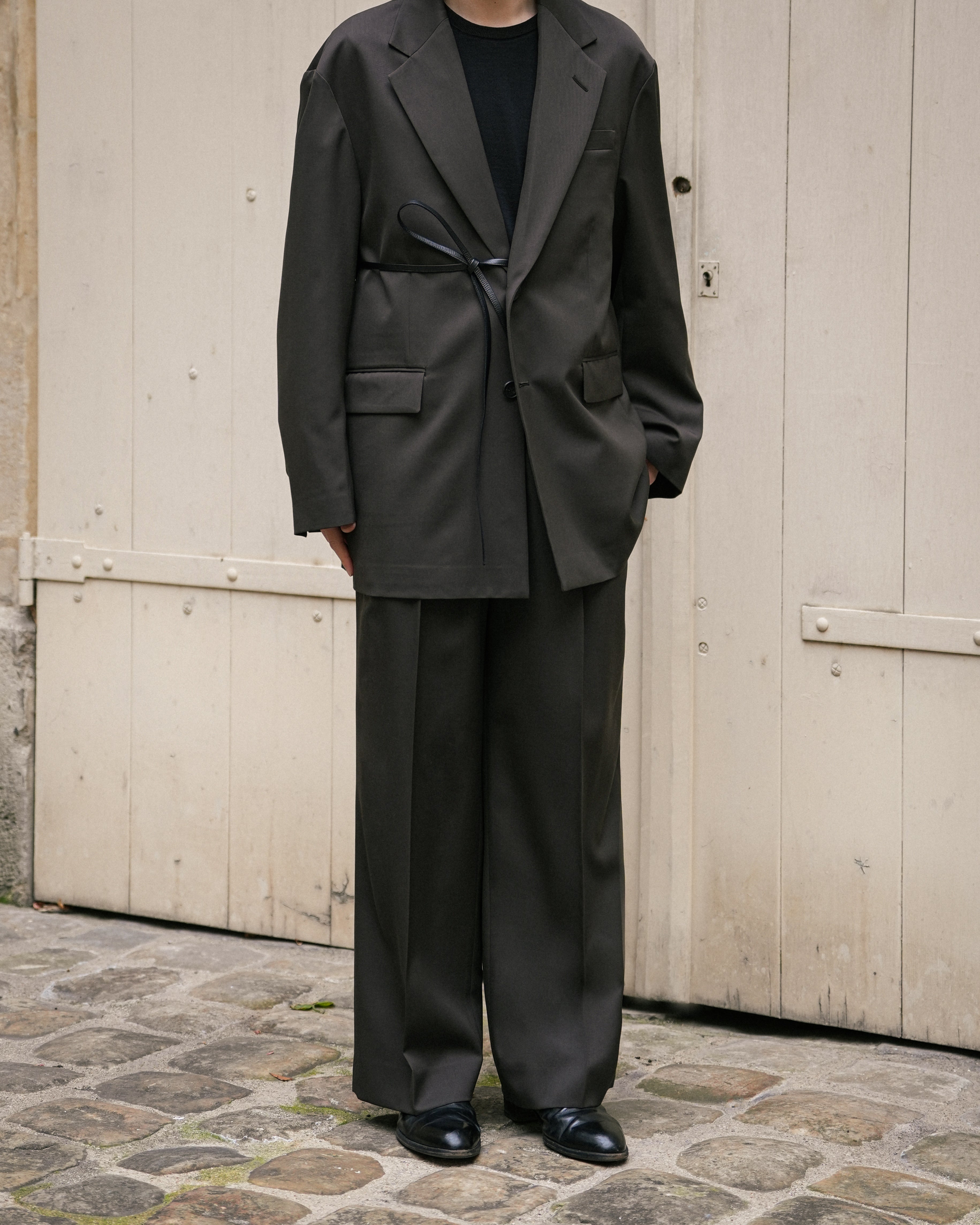 GREY KHAKI OVERSIZED SINGLE BREASTED LONG JACKET