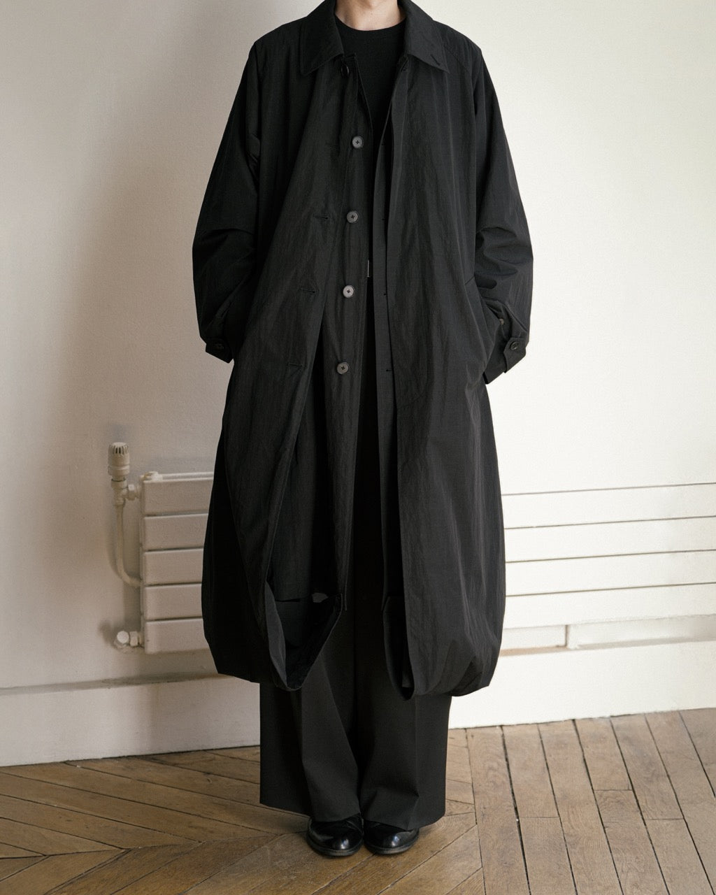 BLACK OVERSIZED LAYERED COMBINATION COAT