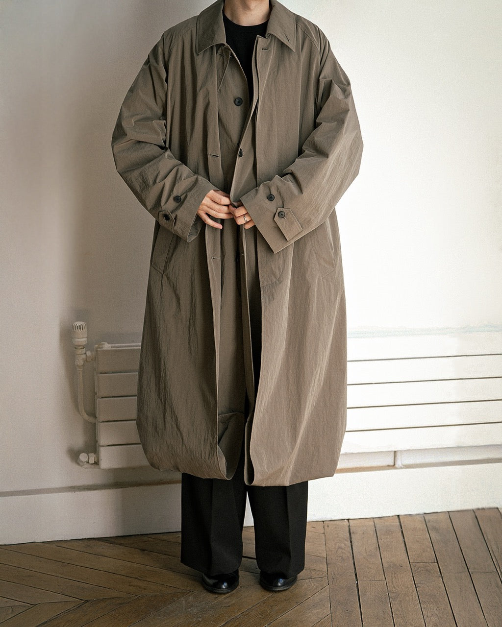 TAUPE OVERSIZED LAYERED COMBINATION COAT