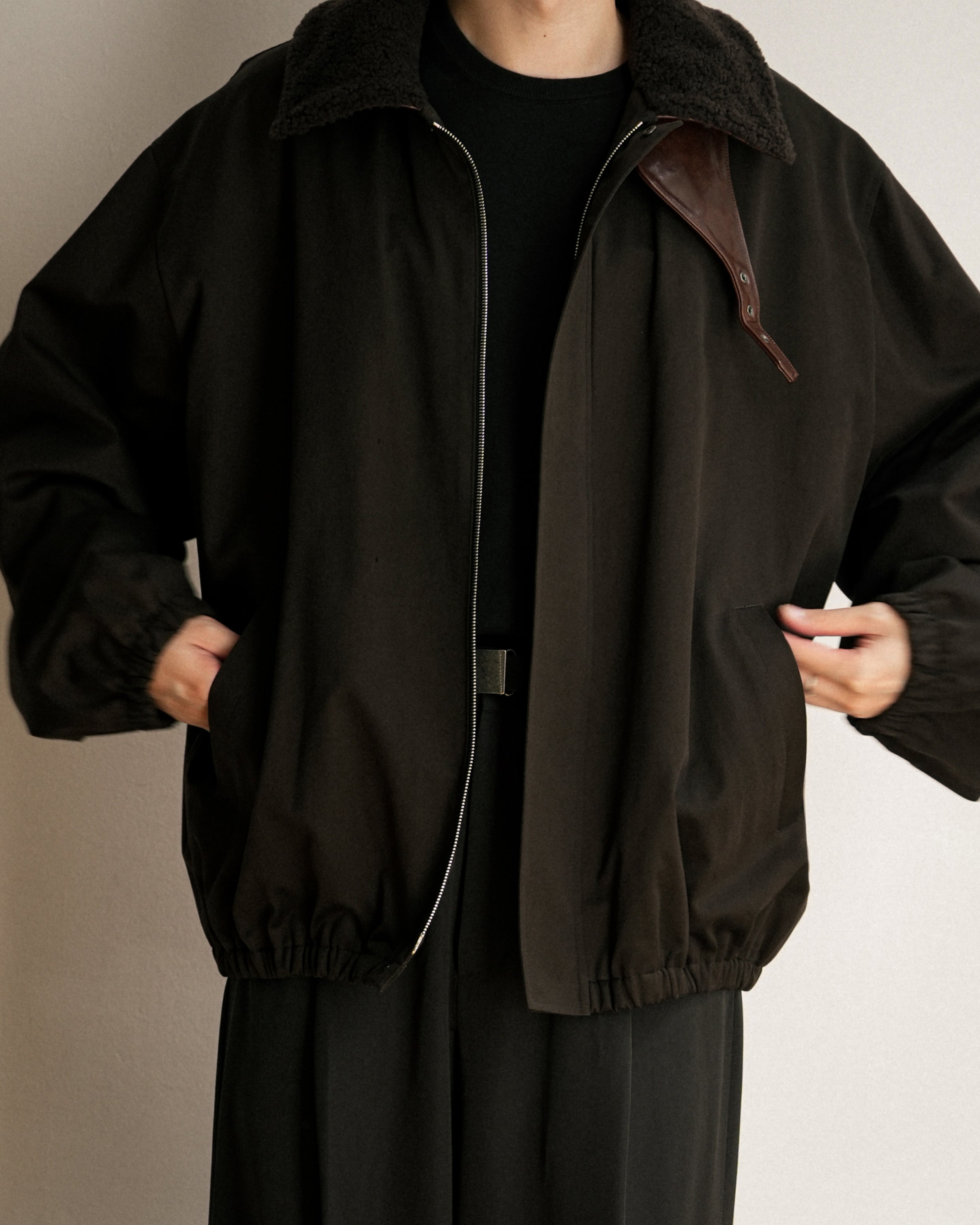 DARK BROWN MOUTON COLLAR PADDED JACKET