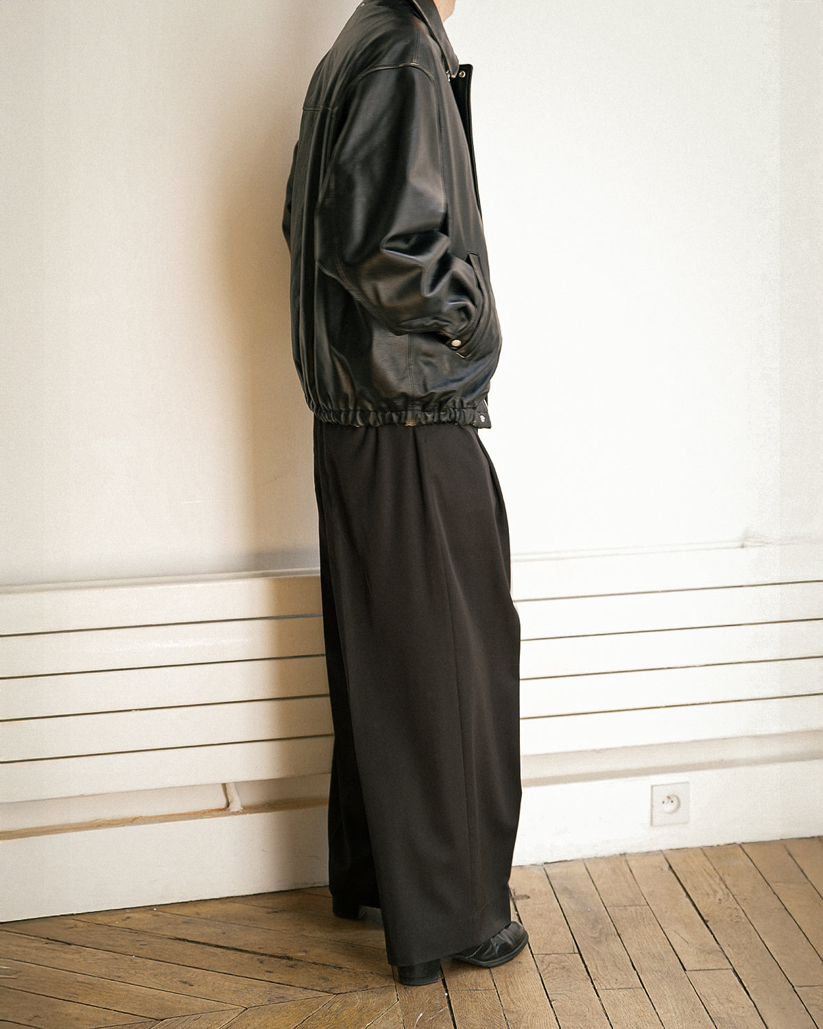 BLACK COW LEATHER VINTAGE ZIP JACKET