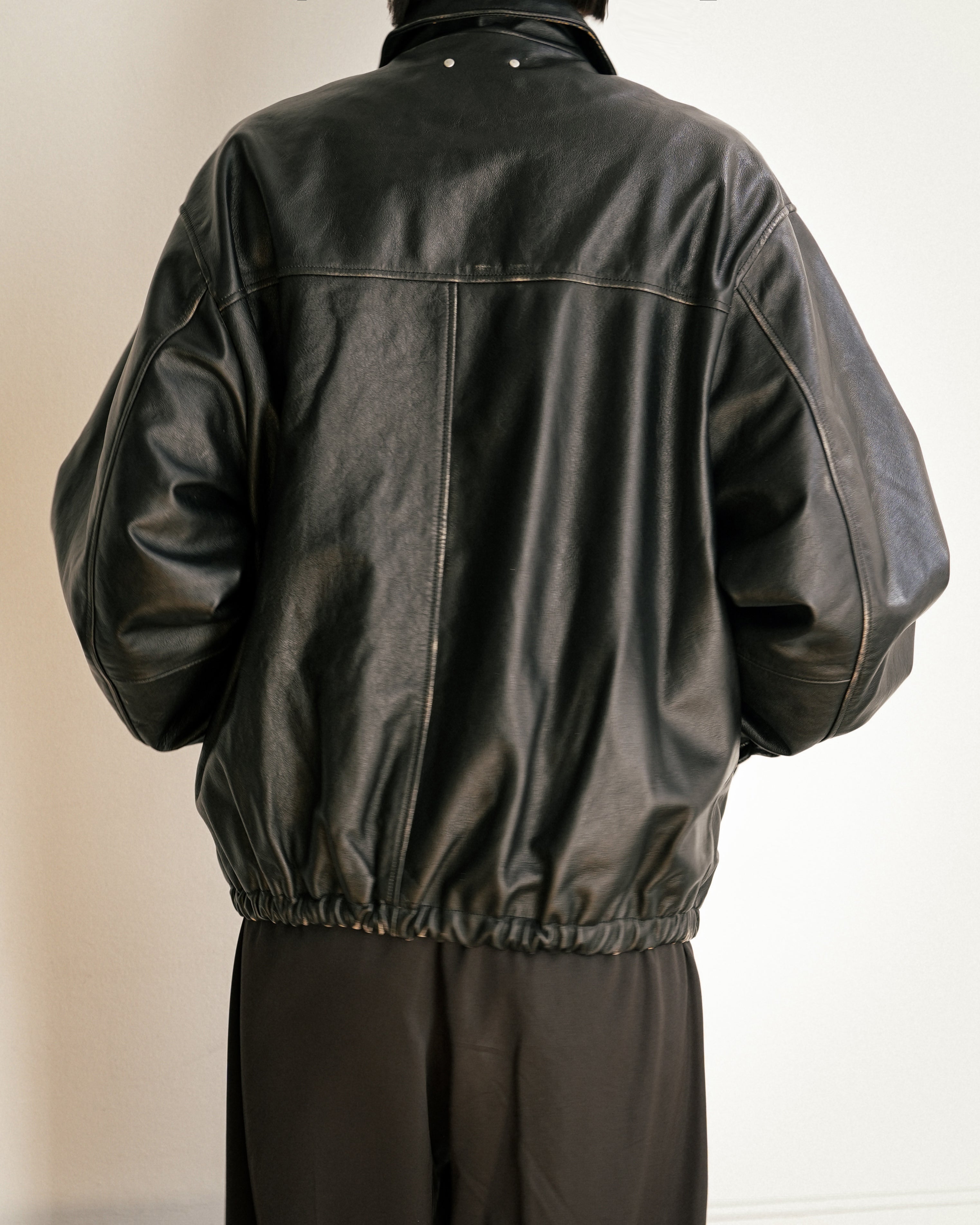 BLACK COW LEATHER VINTAGE ZIP JACKET