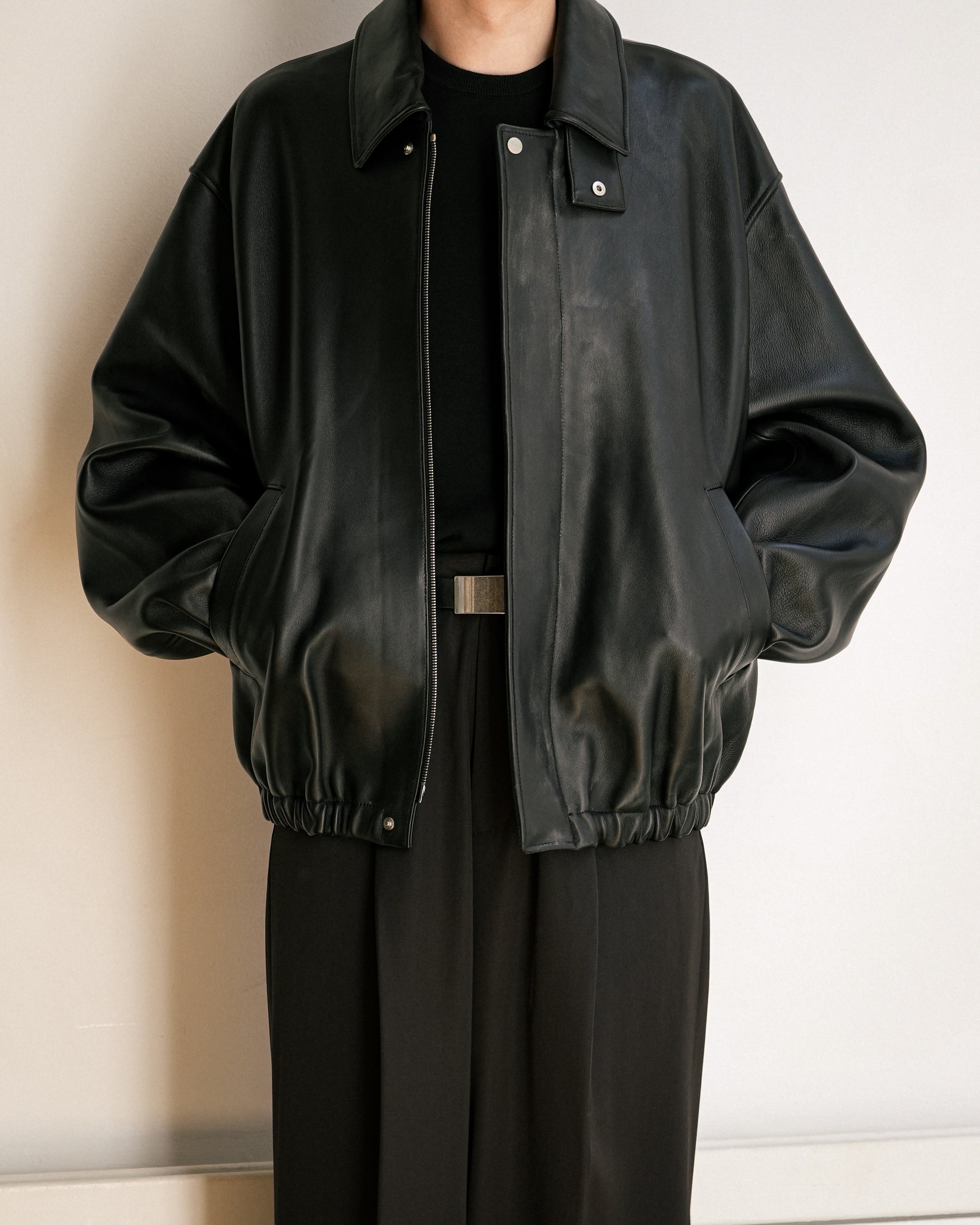 ssstein BLACK SHEEP LEATHER ZIP SHORT JACKET SS26