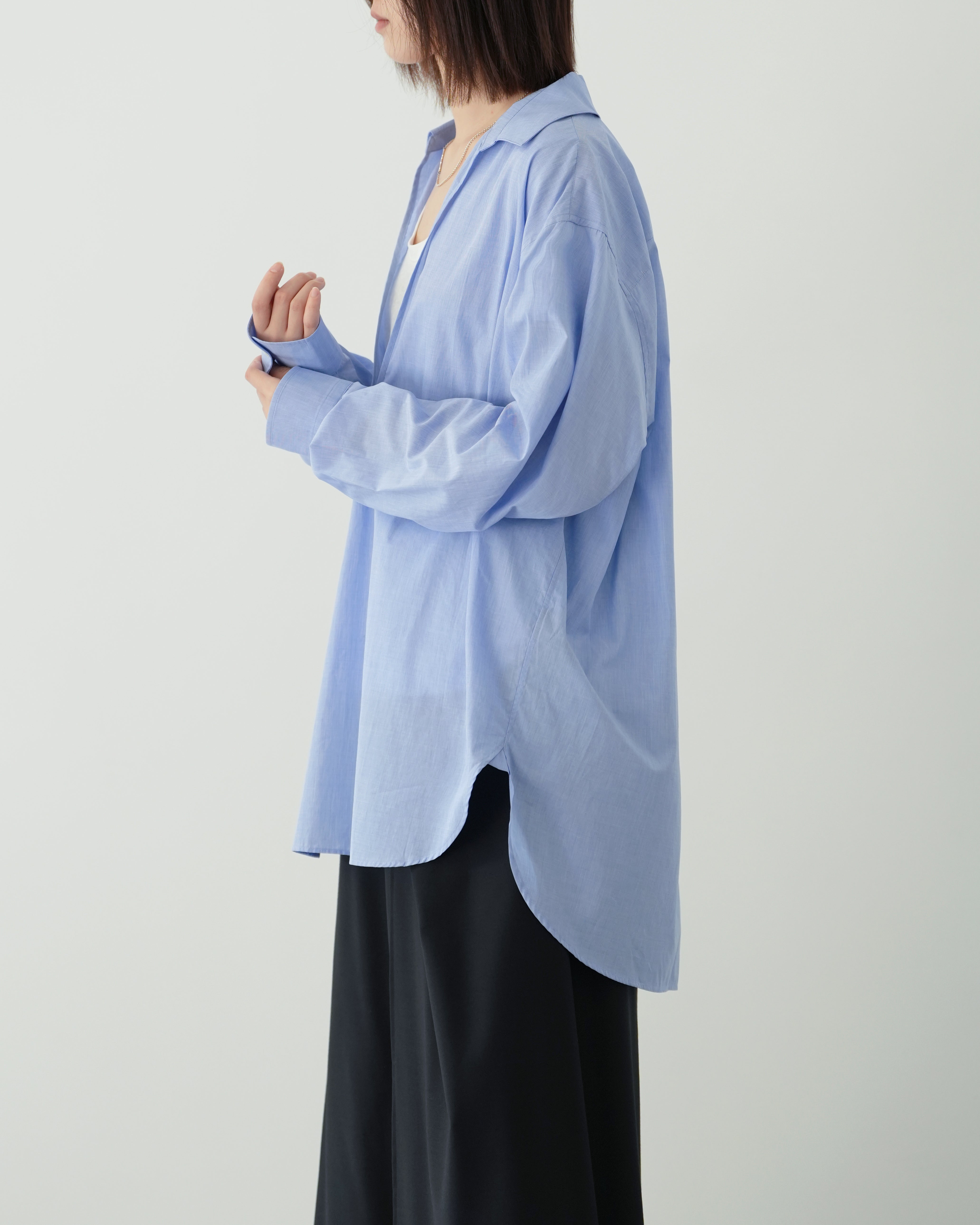 BLUE SMOOTH COTTON OVERSIZED SKIPPER SHIRT