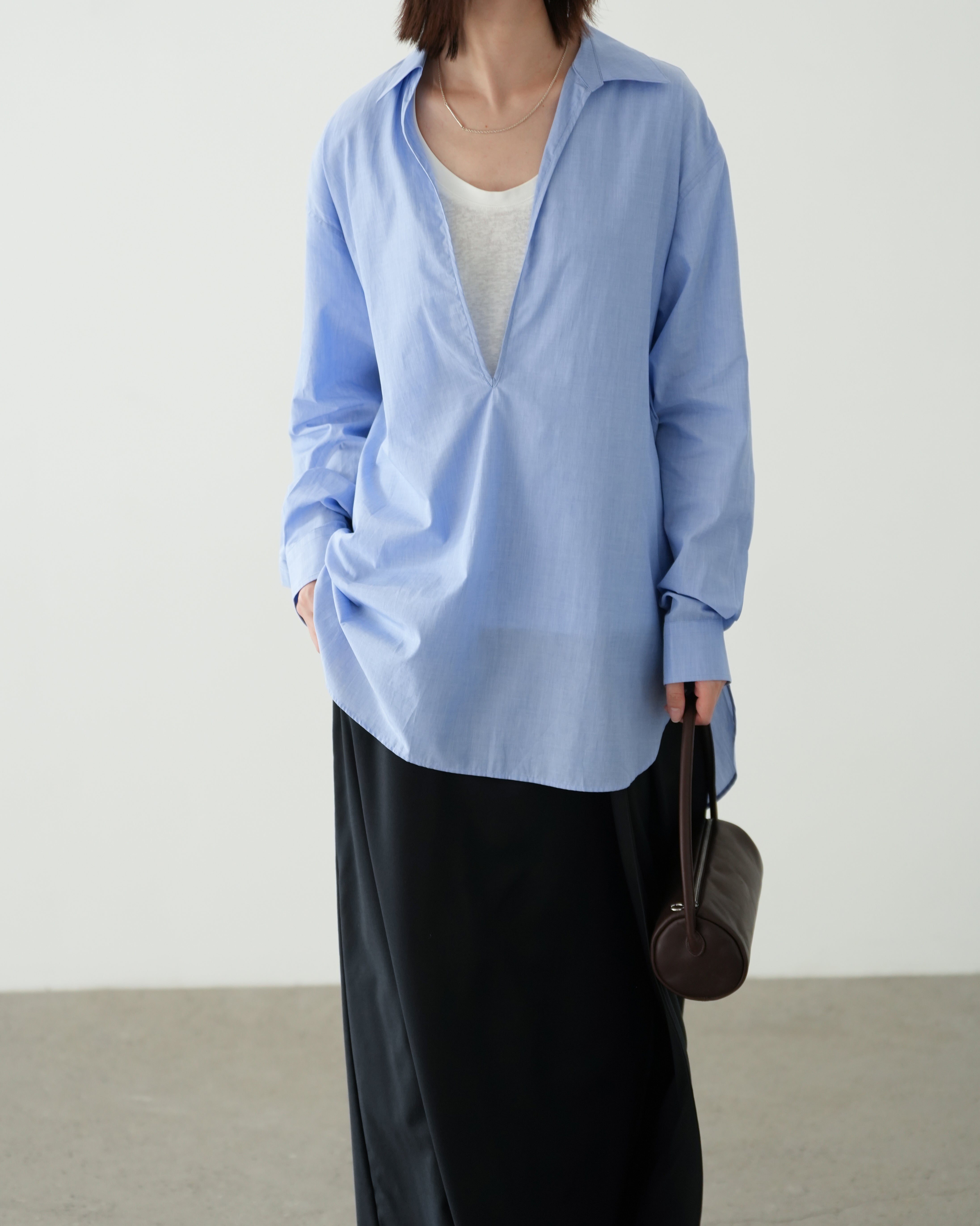 BLUE SMOOTH COTTON OVERSIZED SKIPPER SHIRT