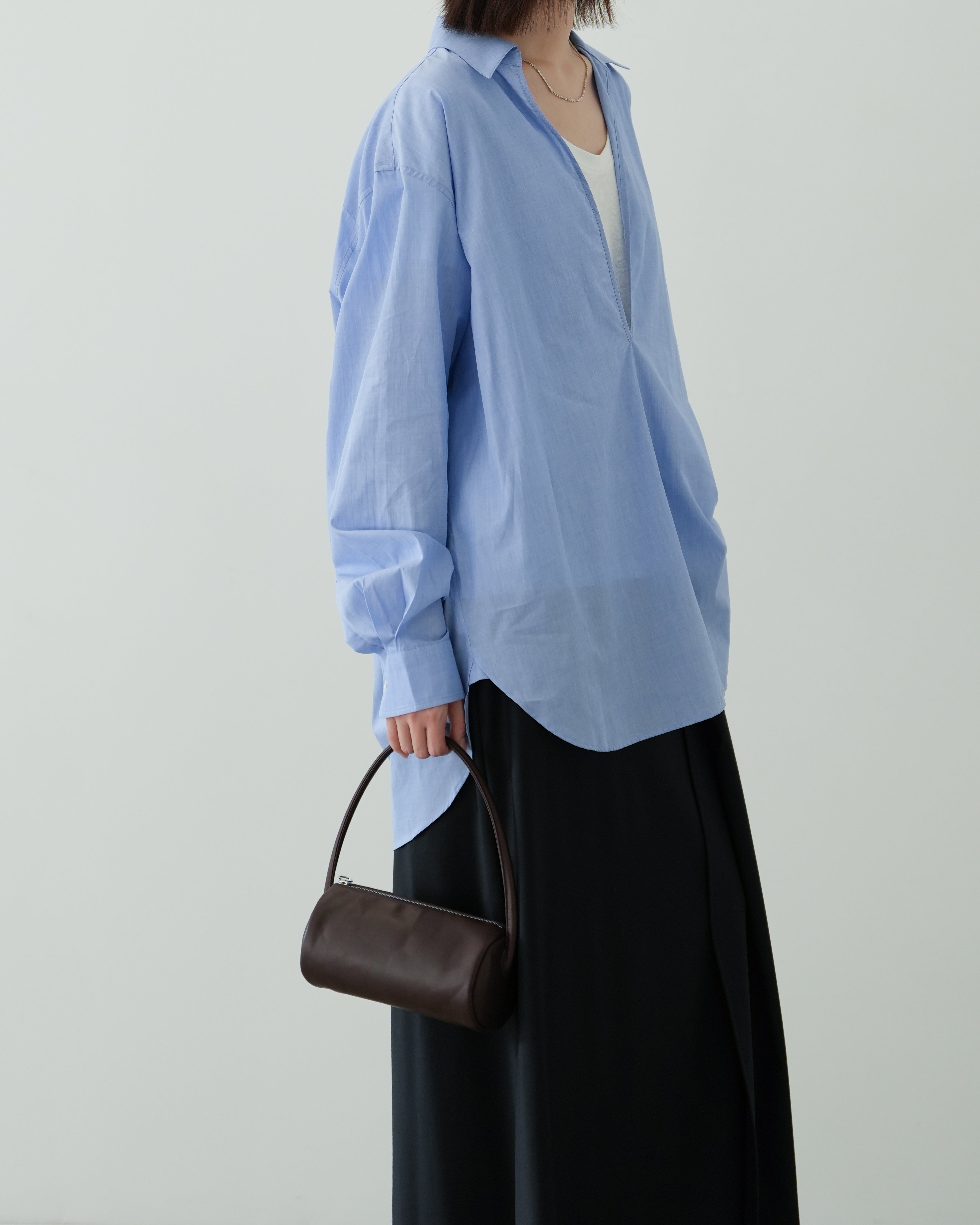 BLUE SMOOTH COTTON OVERSIZED SKIPPER SHIRT