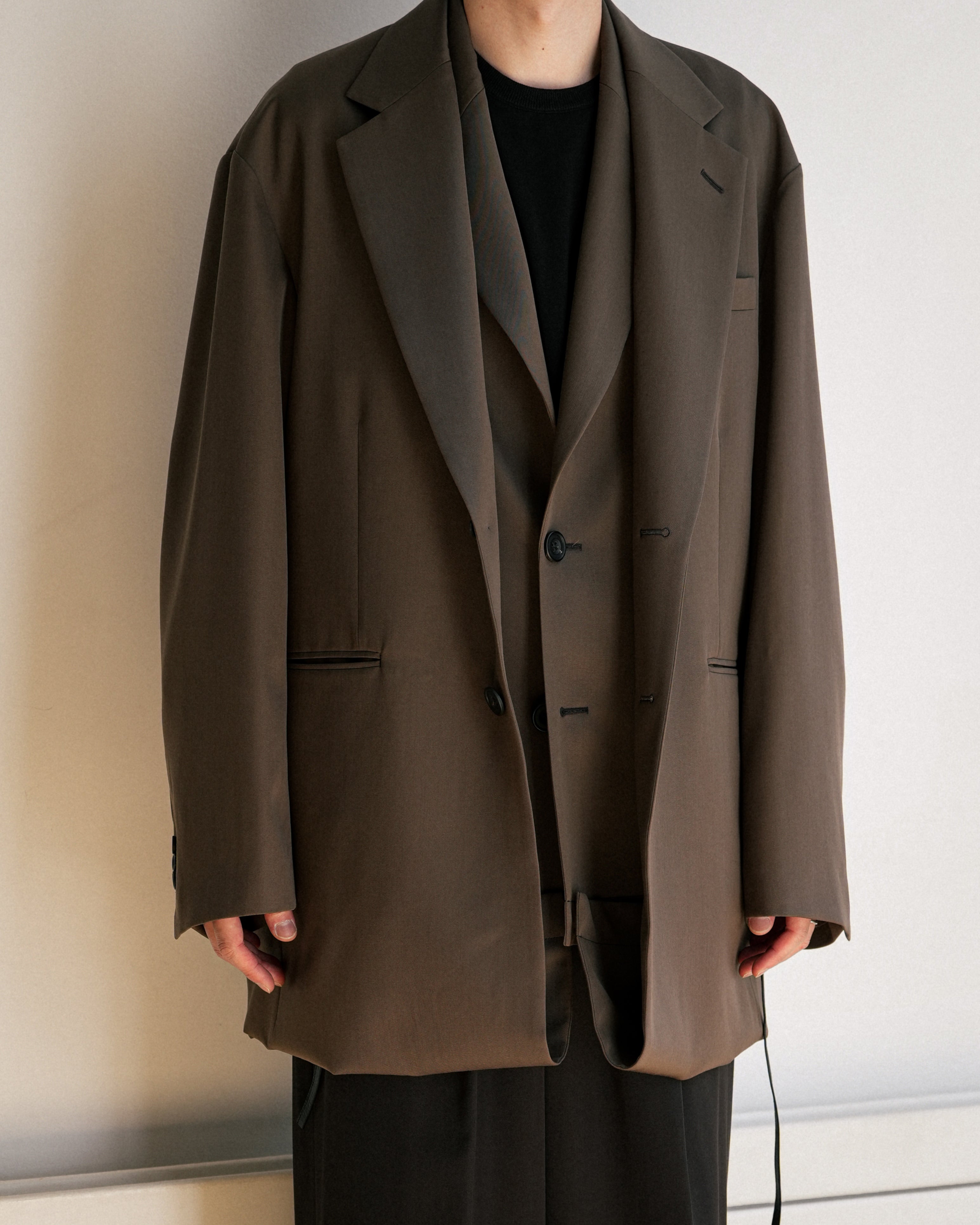 DARK BROWN OVERSIZED LAYERED COMBINATION JACKET